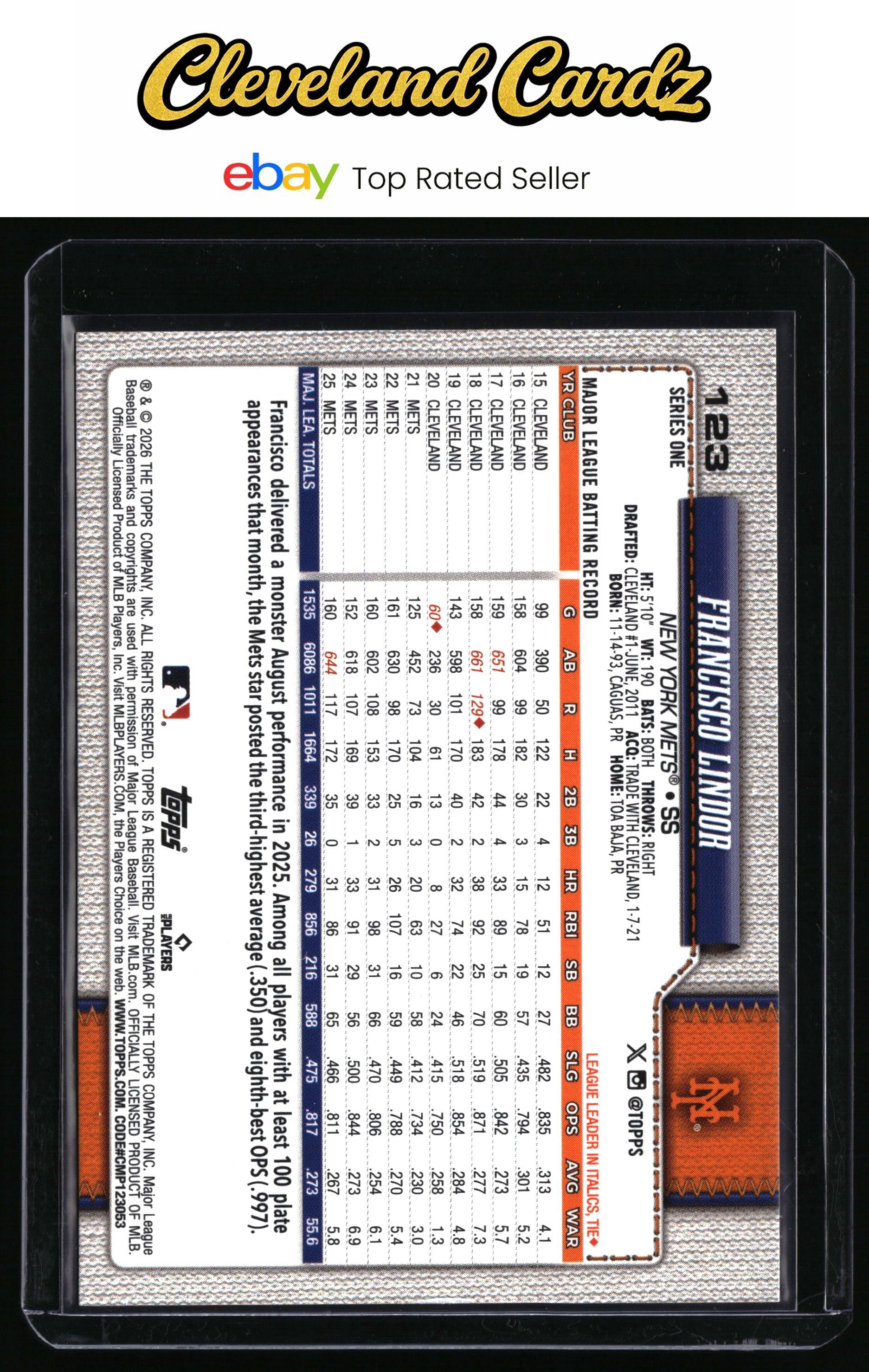 2026 Topps #123 Francisco Lindor Spring Training