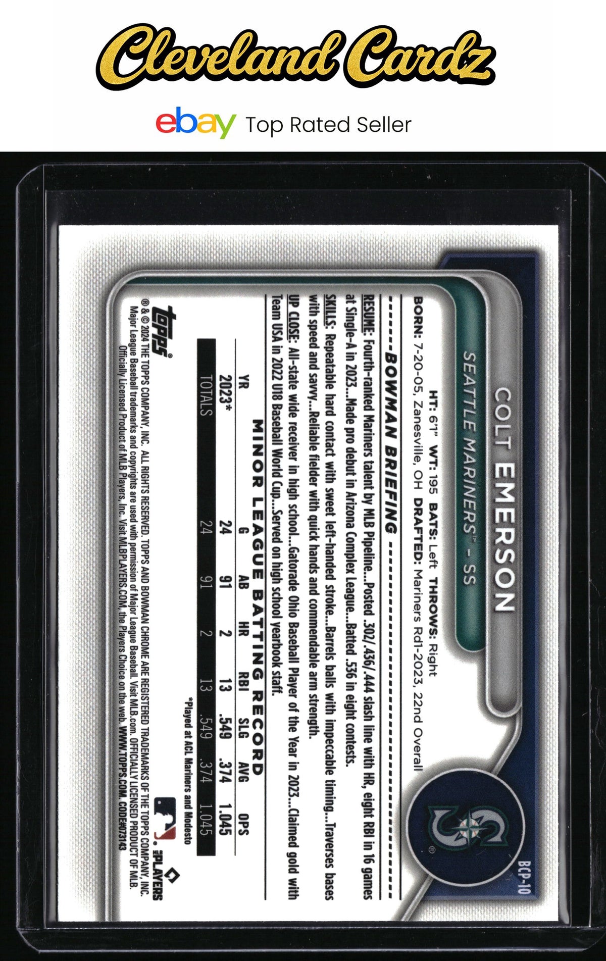 2024 Bowman #BCP-10 Colt Emerson Chrome Prospects Lunar Glow Refractors