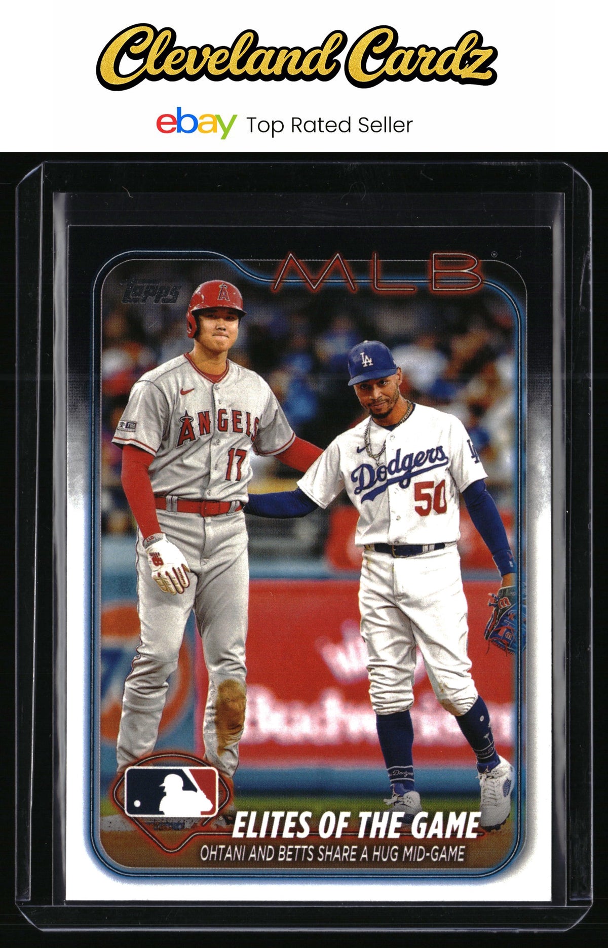 2024 Topps #138 Elites of the Game: Ohtani and Betts Share a Hug Mid-Game