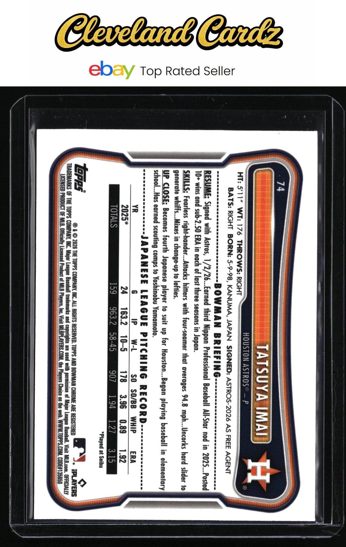 2026 Bowman #74 Tatsuya Imai Rookie Red RC Logo
