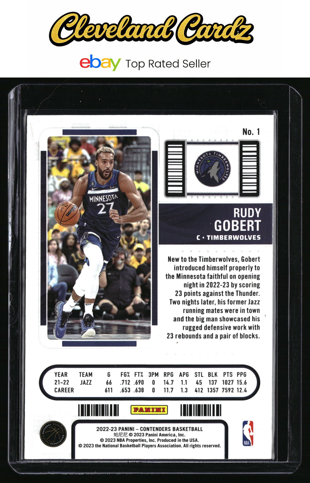 2022-23 Panini Contenders #1 Rudy Gobert Season Ticket Premium Edition