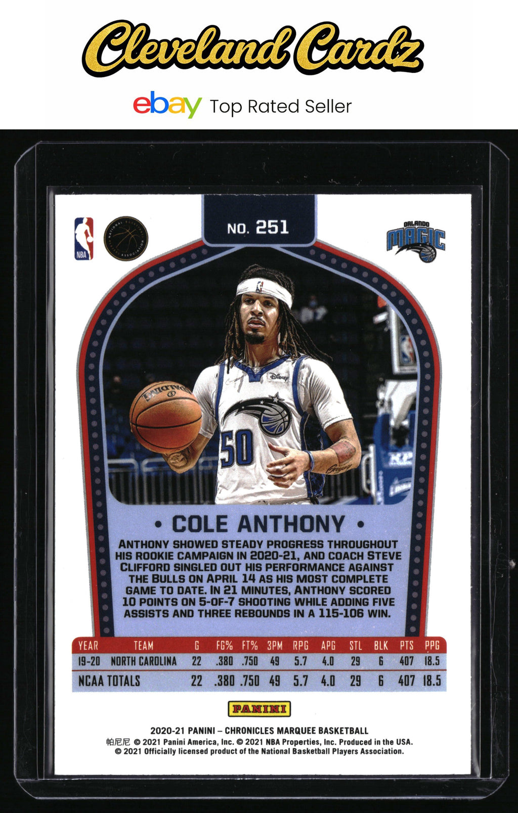 2020-21 Panini Chronicles #251 Cole Anthony Bronze