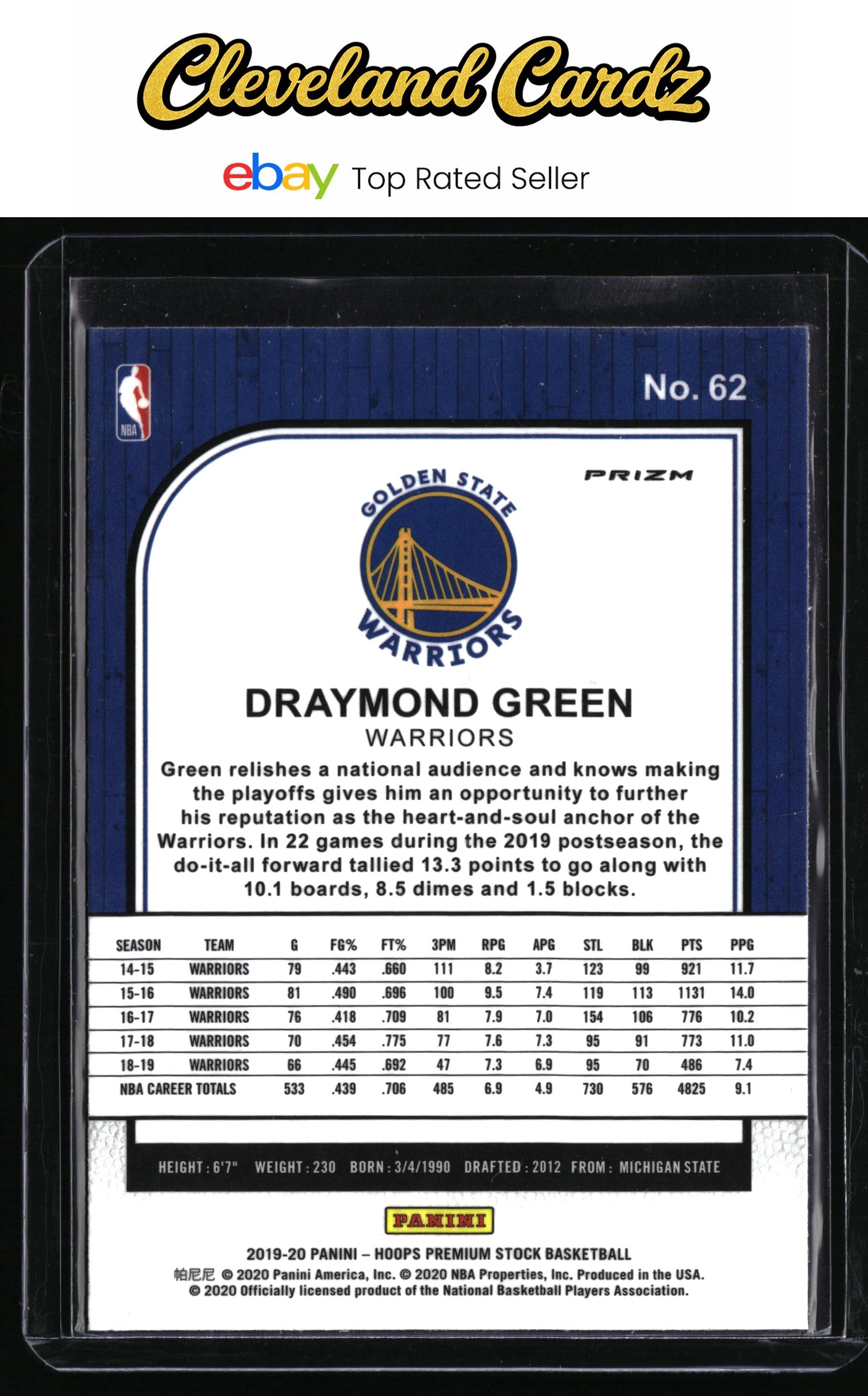 2019-20 Hoops Premium Stock #62 Draymond Green Prizms Silver
