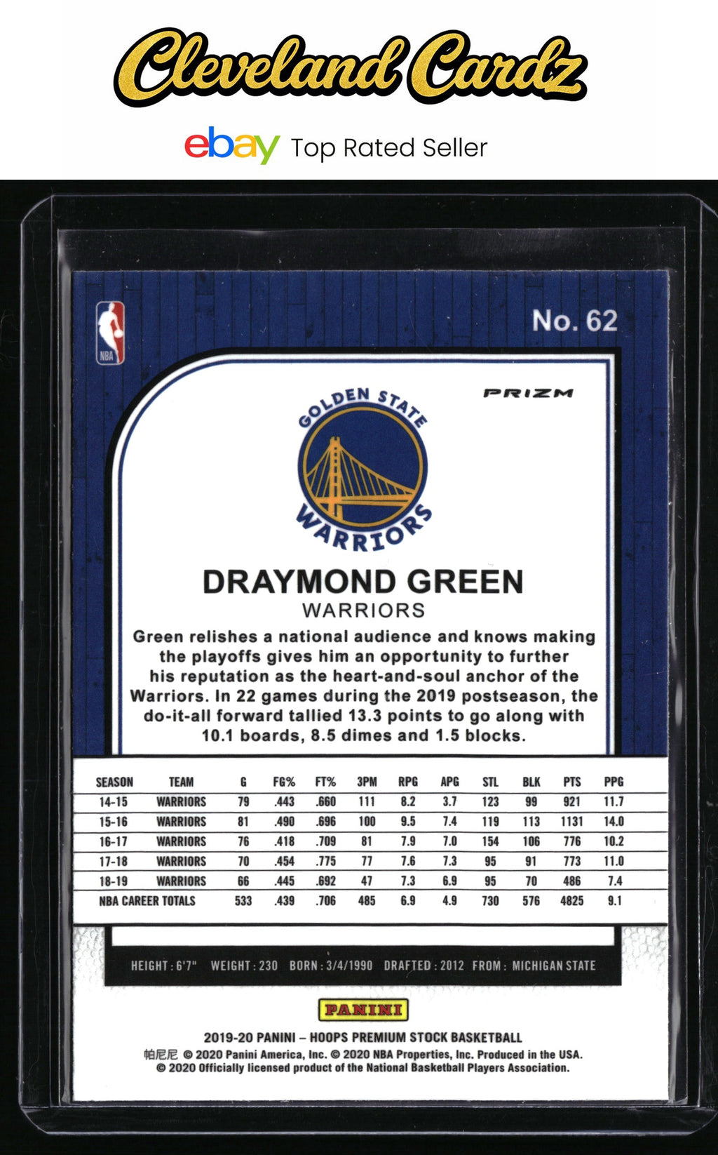 2019-20 Hoops Premium Stock #62 Draymond Green Prizms Silver