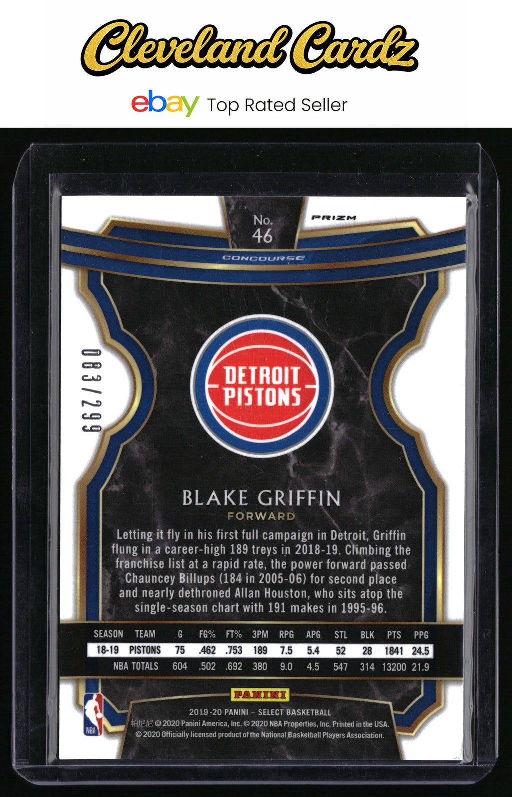 2019-20 Panini Select #46 Blake Griffin Light Blue Prizms #/299