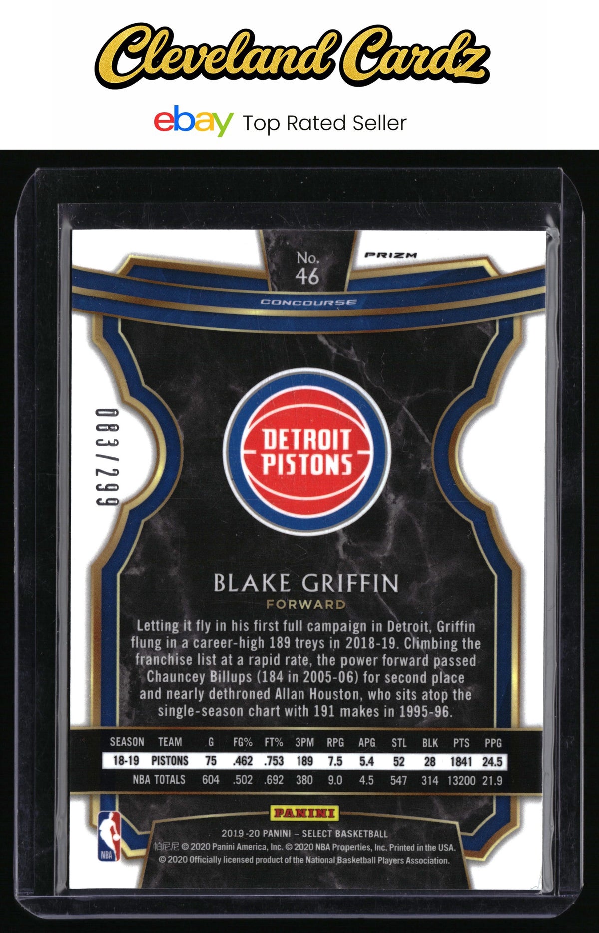 2019-20 Panini Select #46 Blake Griffin Light Blue Prizms #/299