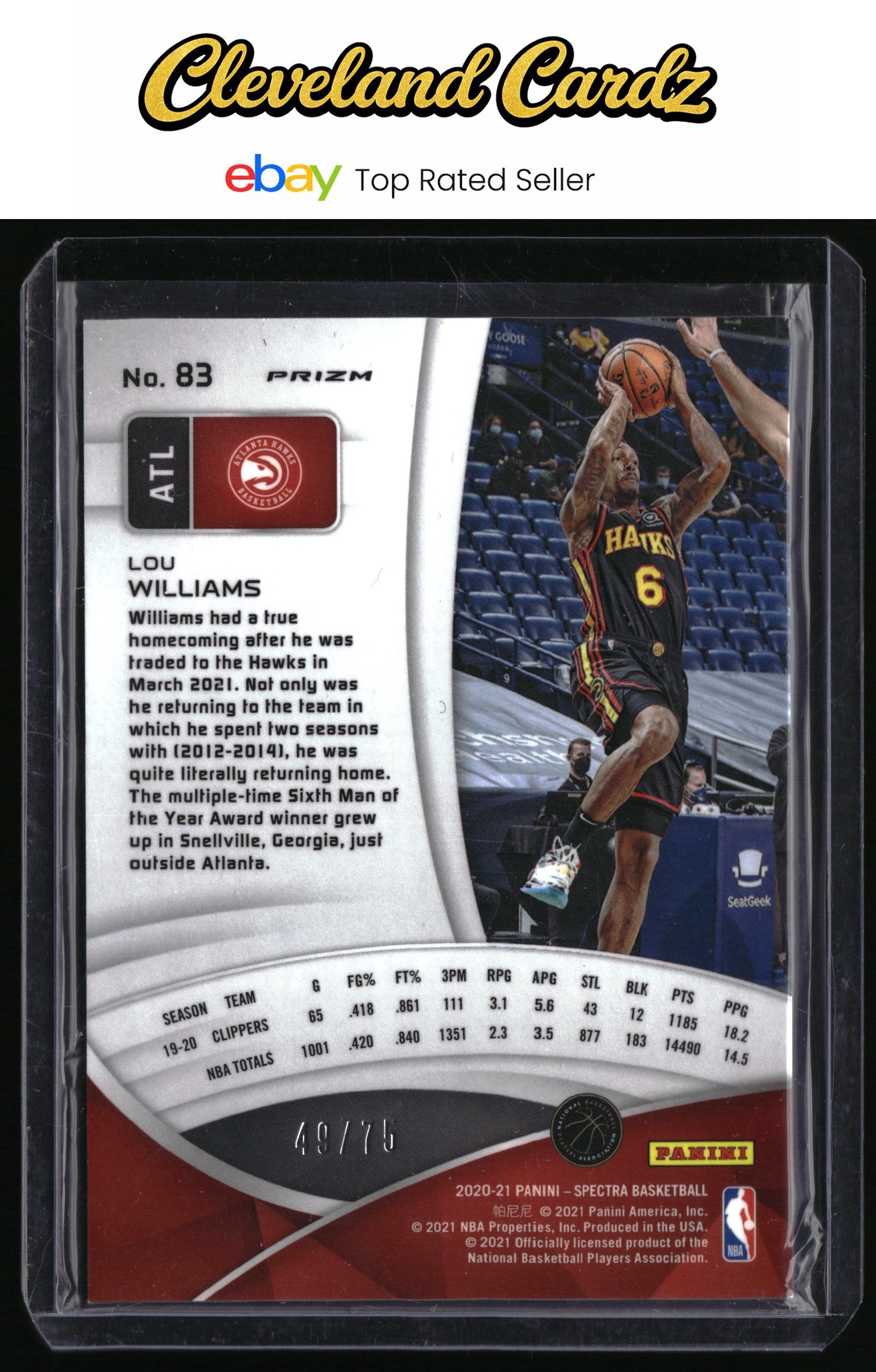2020-21 Panini Spectra #83 Lou Williams Asia Red Yellow Green #/75