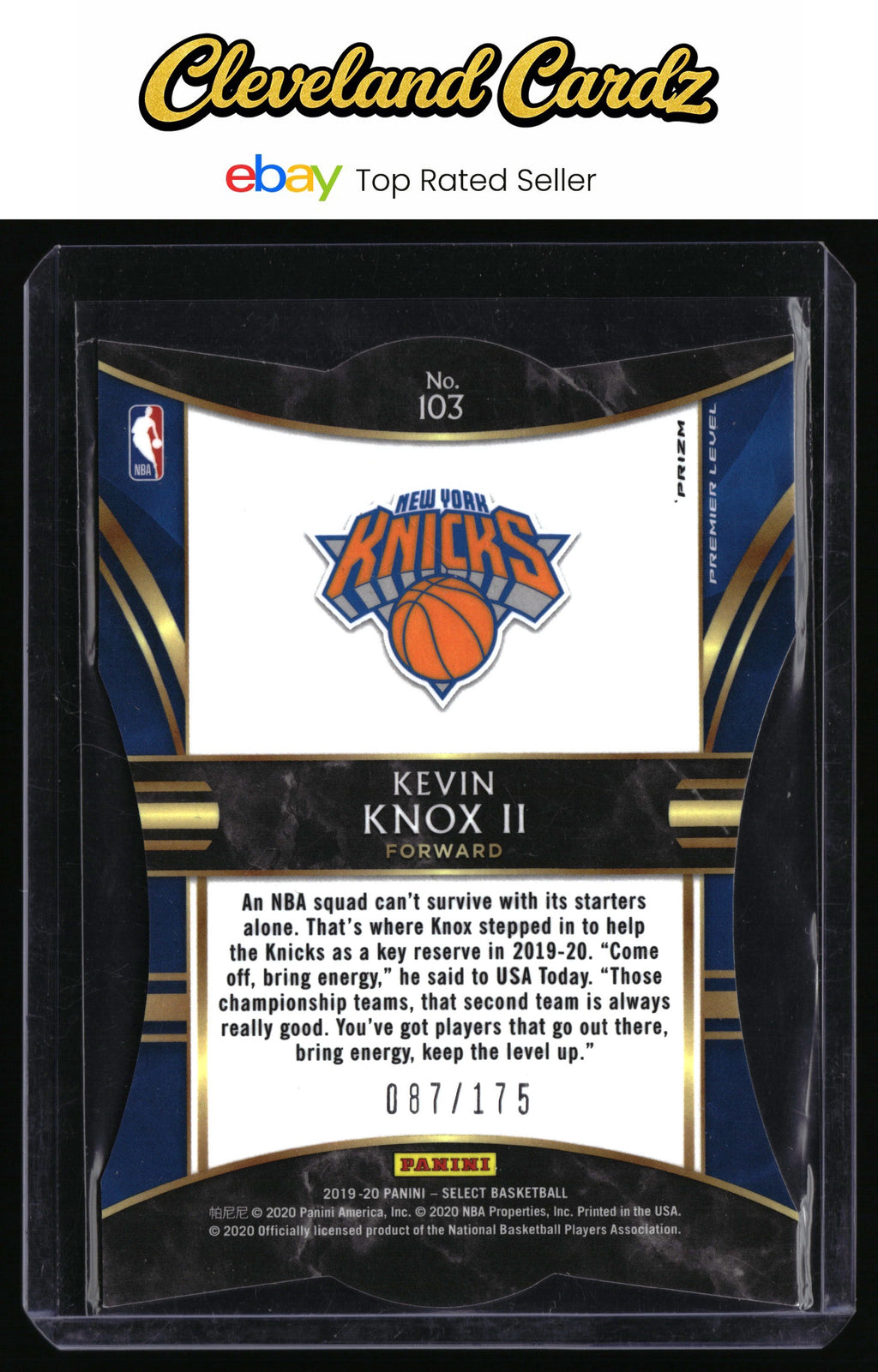 2019-20 Panini Select #103 Kevin Knox II Maroon Prizms Die Cut #/175