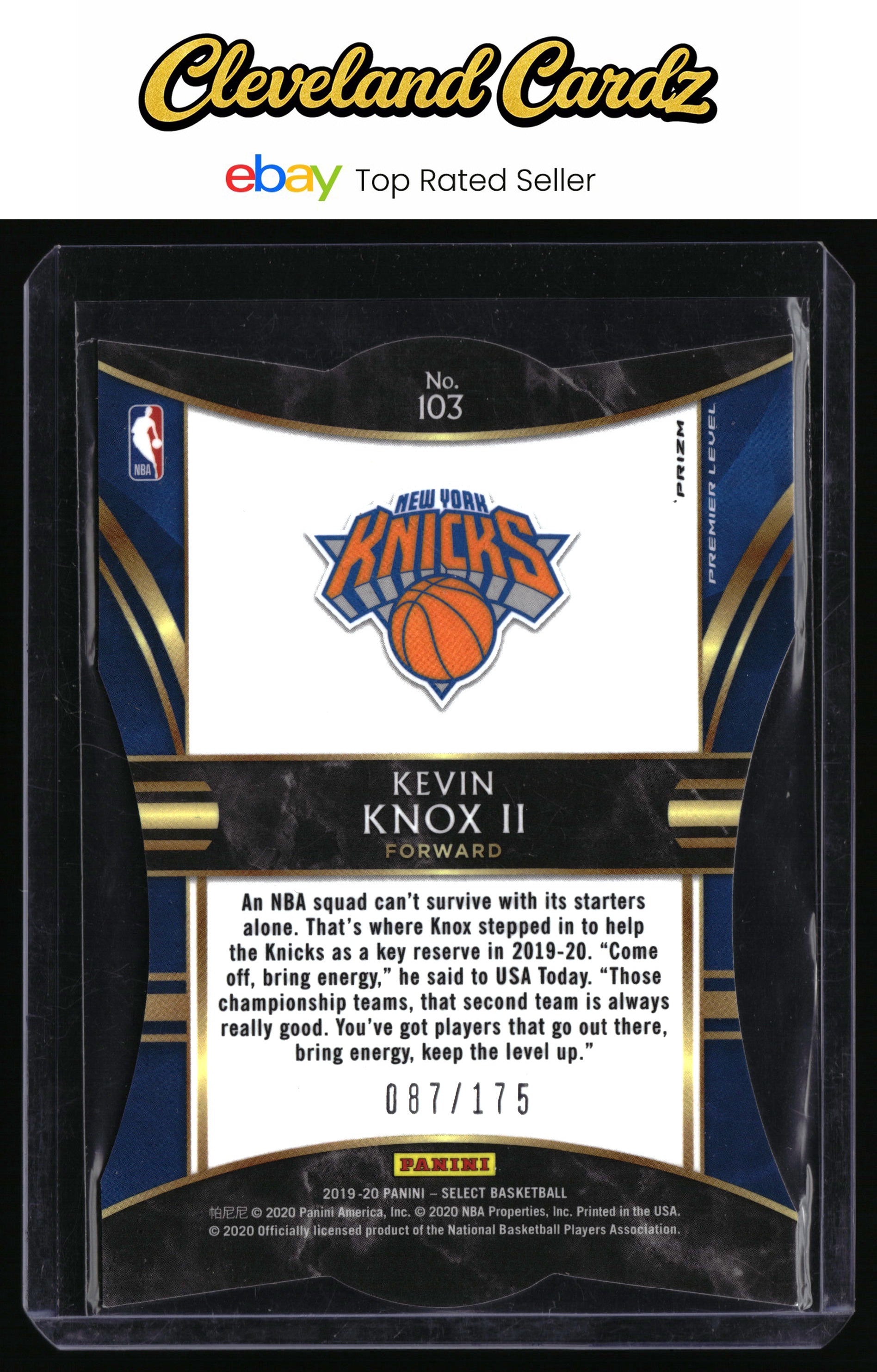 2019-20 Panini Select #103 Kevin Knox II Maroon Prizms Die Cut #/175