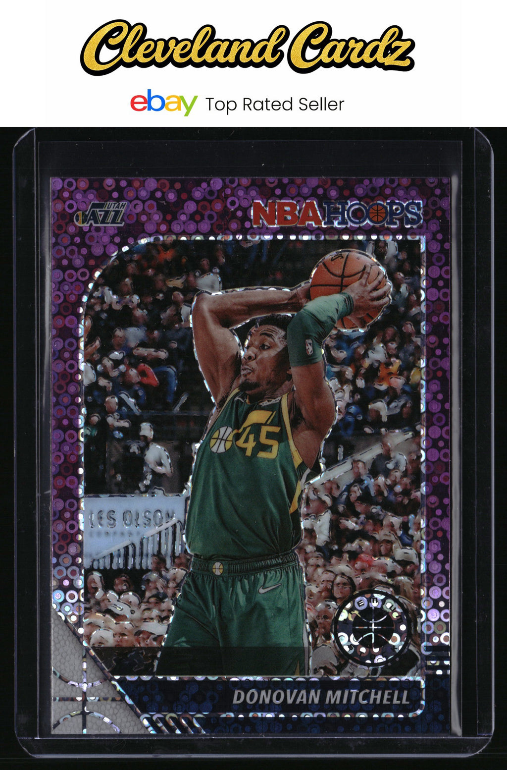 2019-20 Hoops Premium Stock #185 Donovan Mitchell Prizms Purple Disco