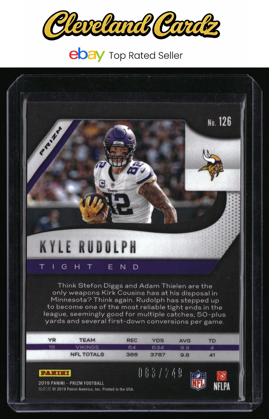 2019 Panini Prizm #126 Kyle Rudolph Orange #/249