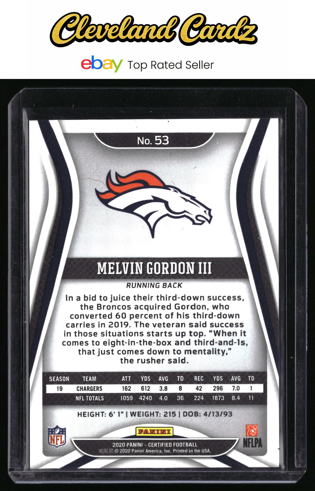2020 Panini Certified #53 Melvin Gordon III Mirror Red #/99