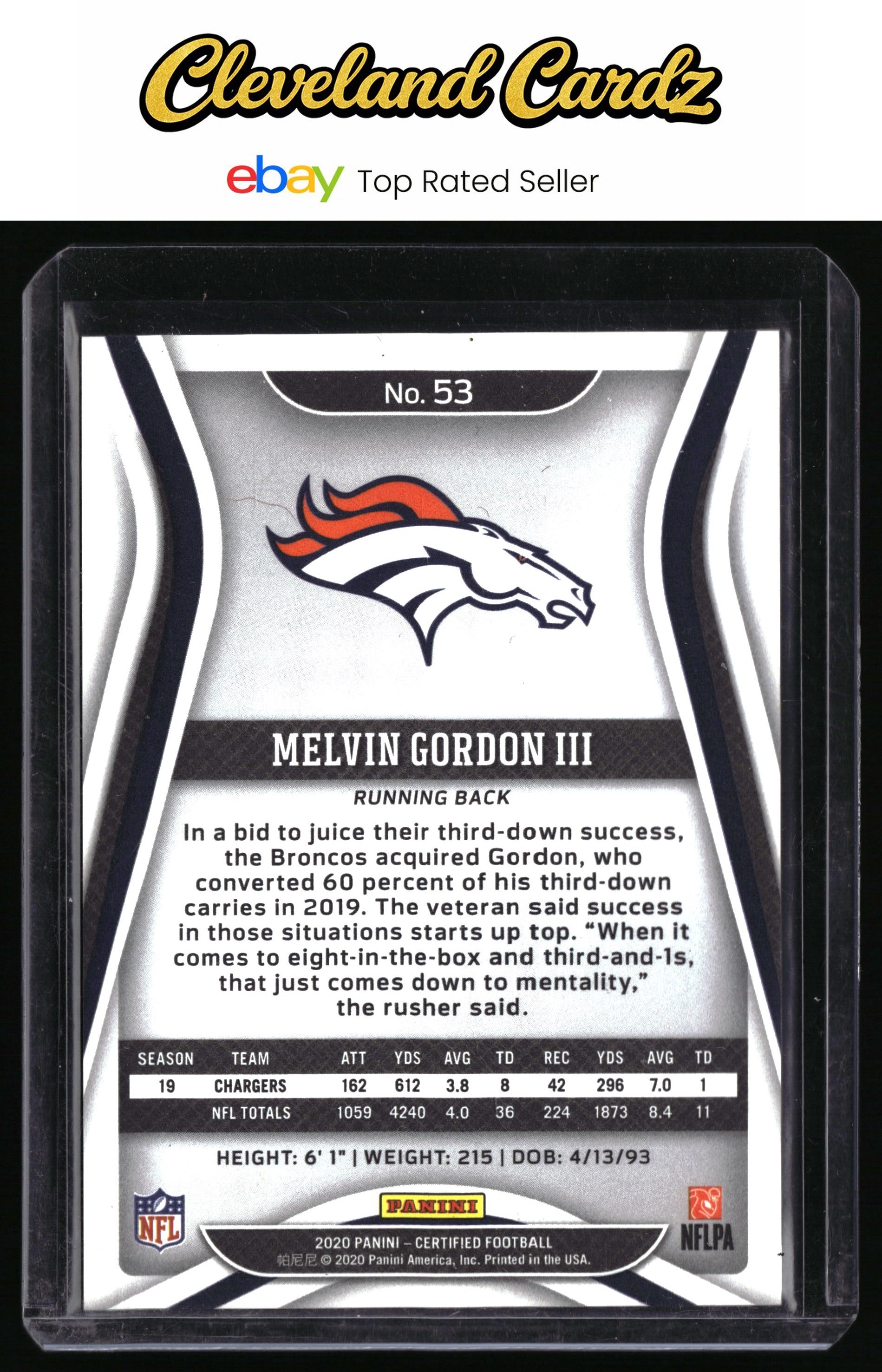 2020 Panini Certified #53 Melvin Gordon III Mirror Red #/99