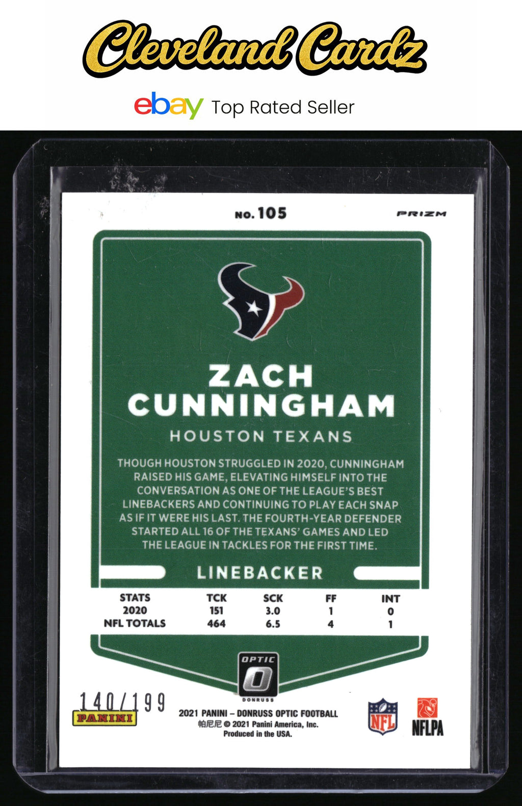 2021 Donruss Optic #105 Zach Cunningham Orange #/199