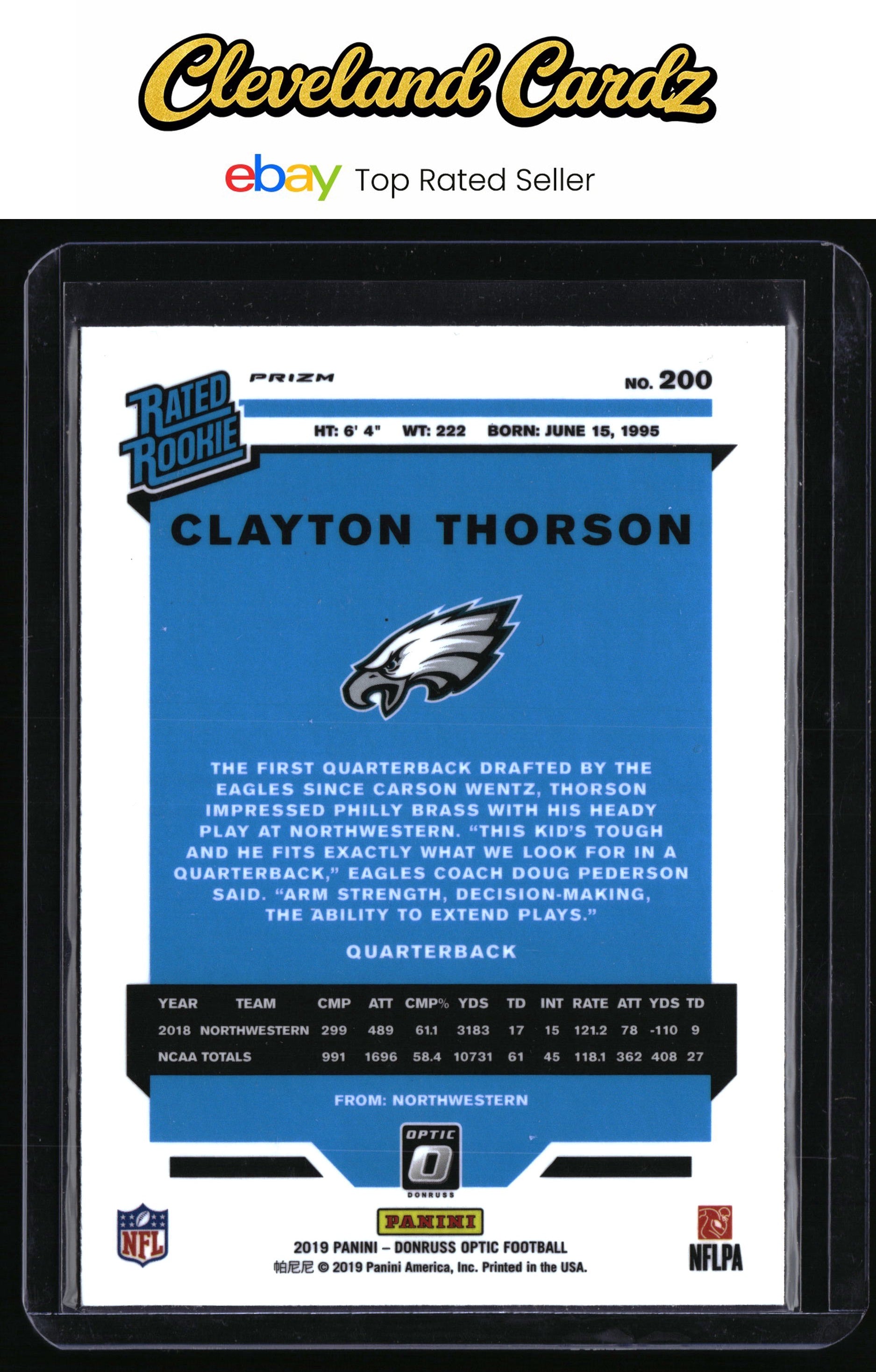 2019 Donruss Optic #200 Clayton Thorson Red and Yellow