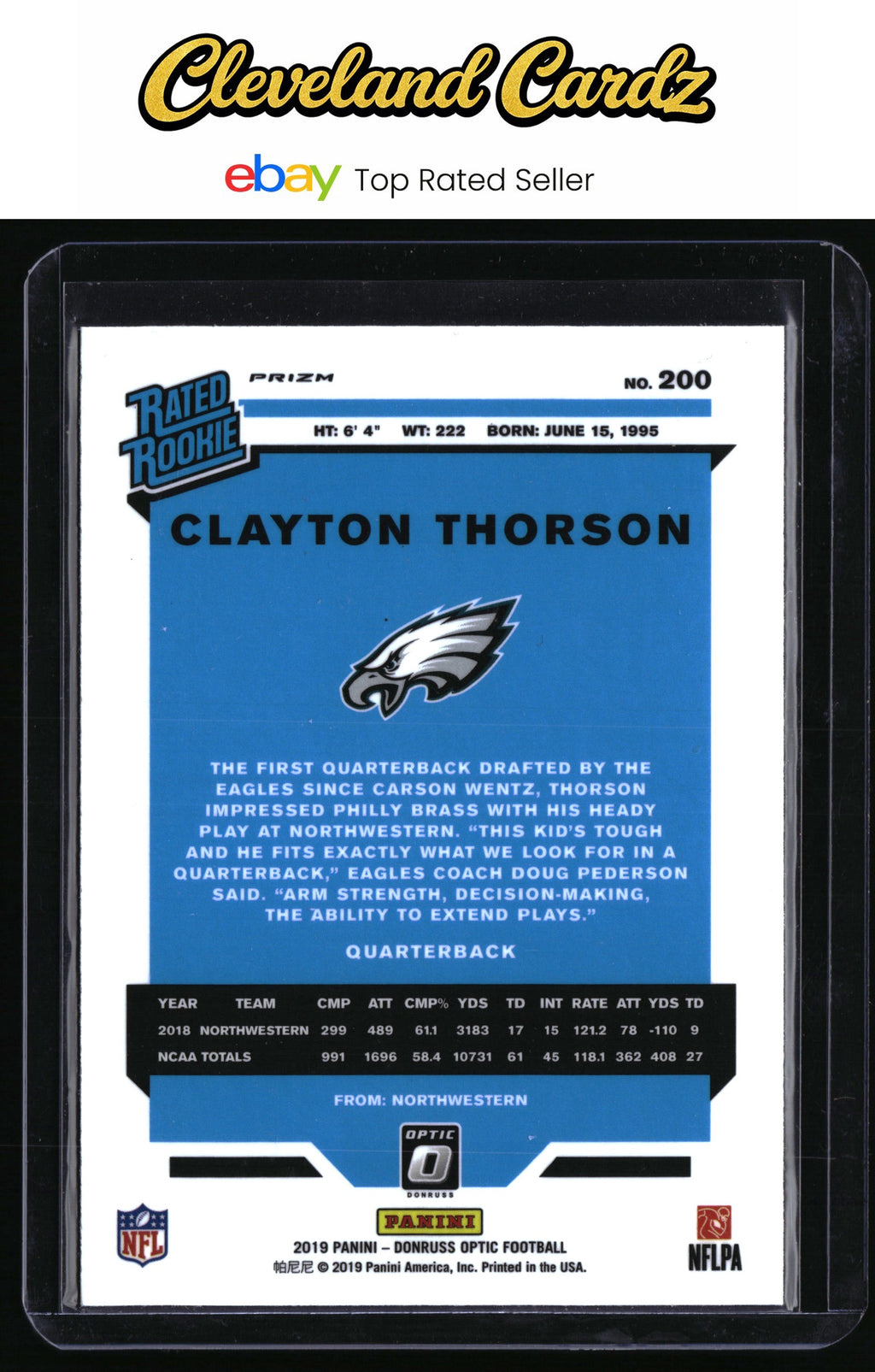 2019 Donruss Optic #200 Clayton Thorson Red and Yellow