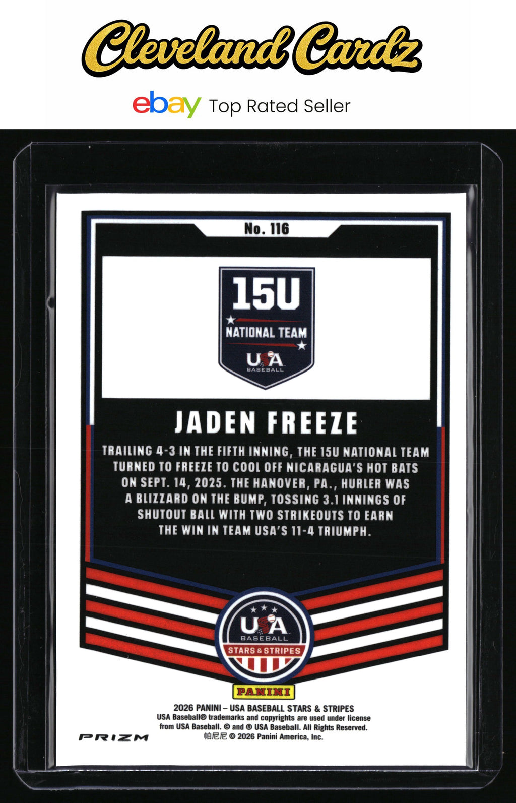 2026 Panini Stars & Stripes Prizm USA Baseball #116 Jaden Freeze
