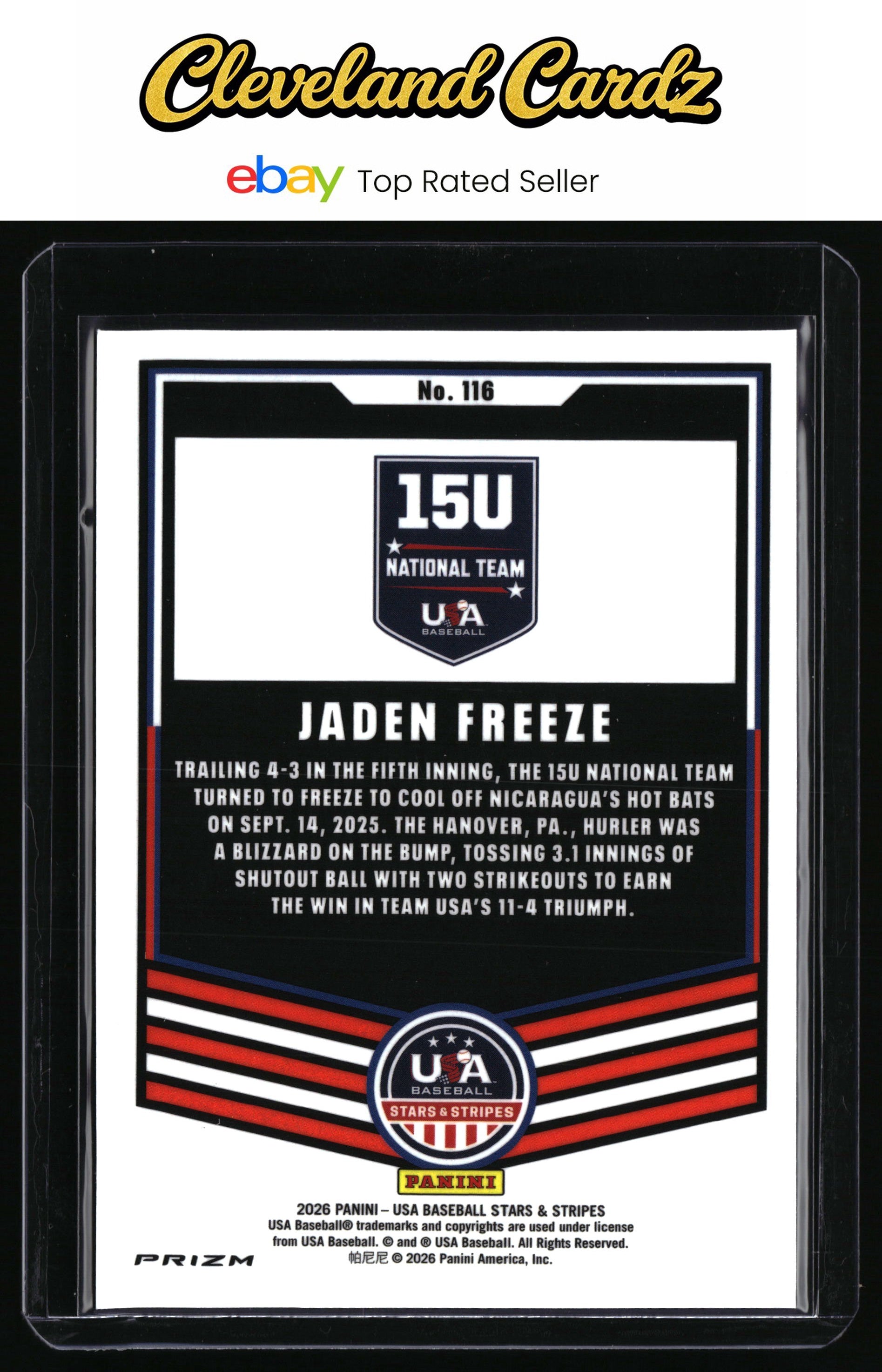2026 Panini Stars & Stripes Prizm USA Baseball #116 Jaden Freeze