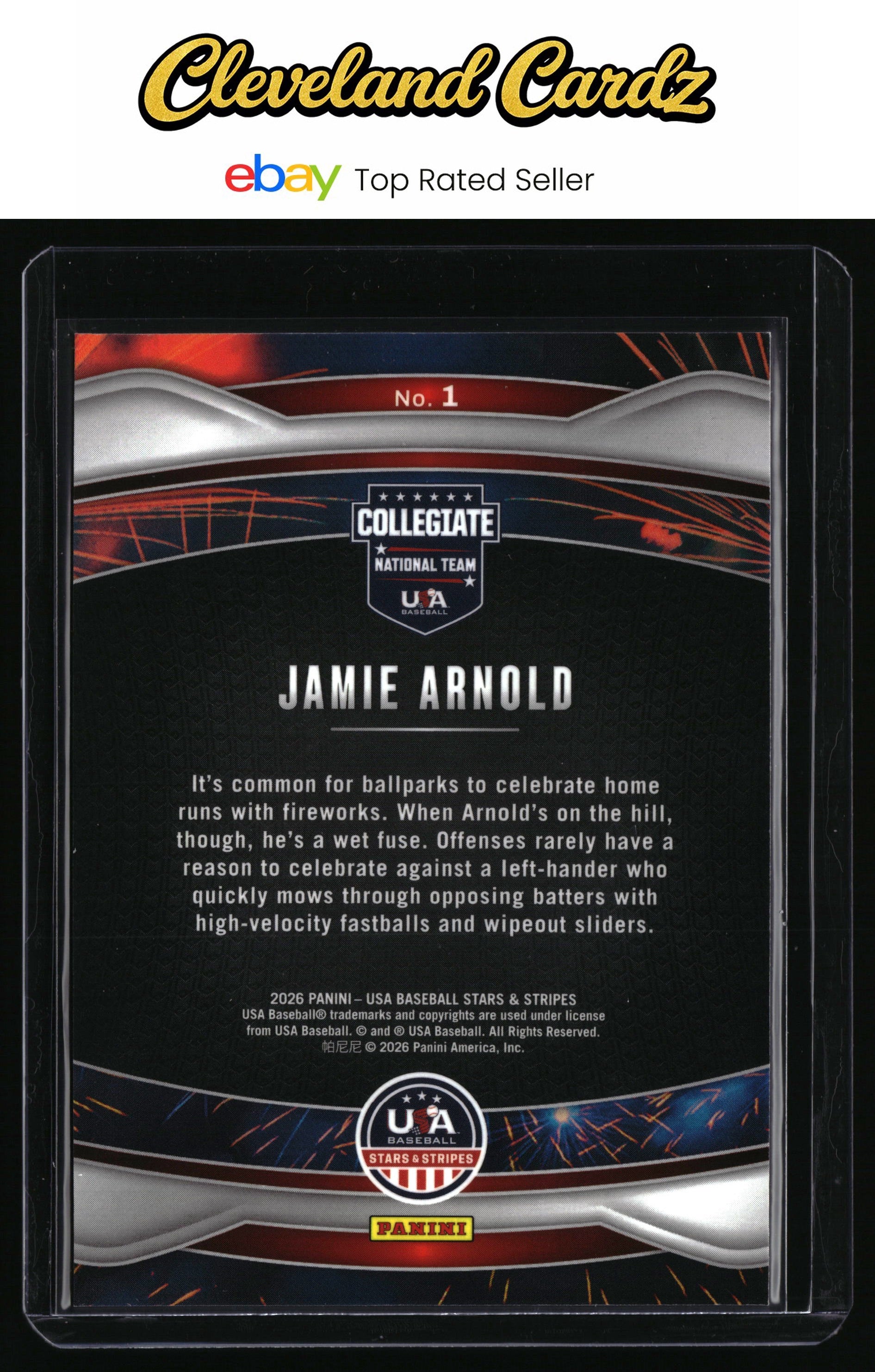 2026 Panini Stars & Stripes Prizm USA Baseball #1 Jamie Arnold Fireworks