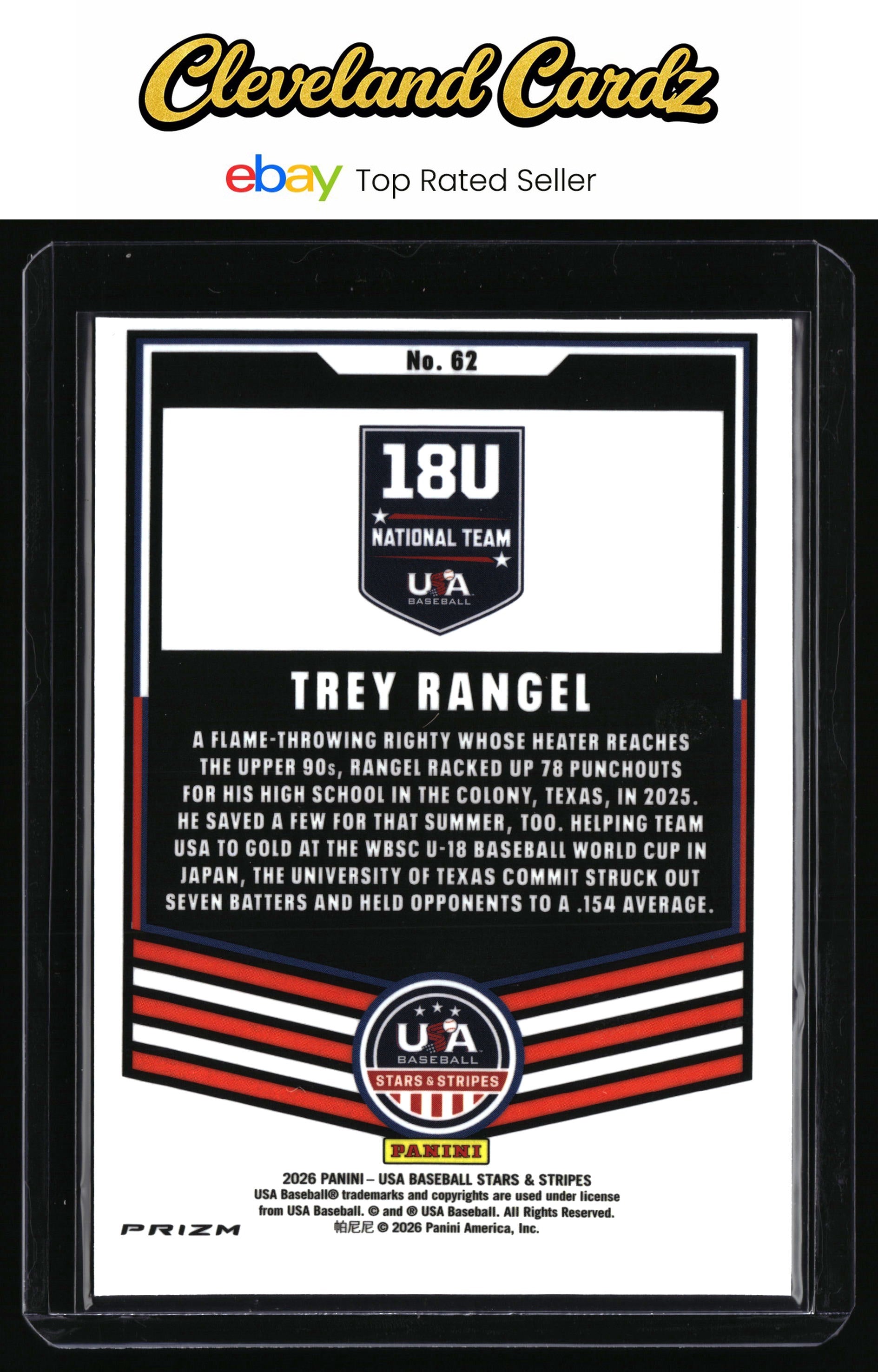 2026 Panini Stars & Stripes Prizm USA Baseball #62 Trey Rangel Green