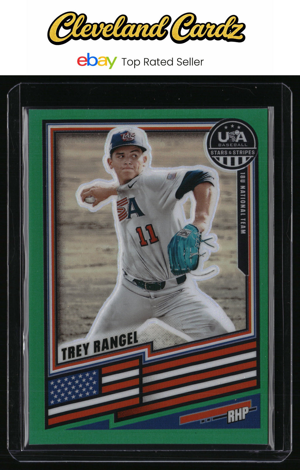 2026 Panini Stars & Stripes Prizm USA Baseball #62 Trey Rangel Green