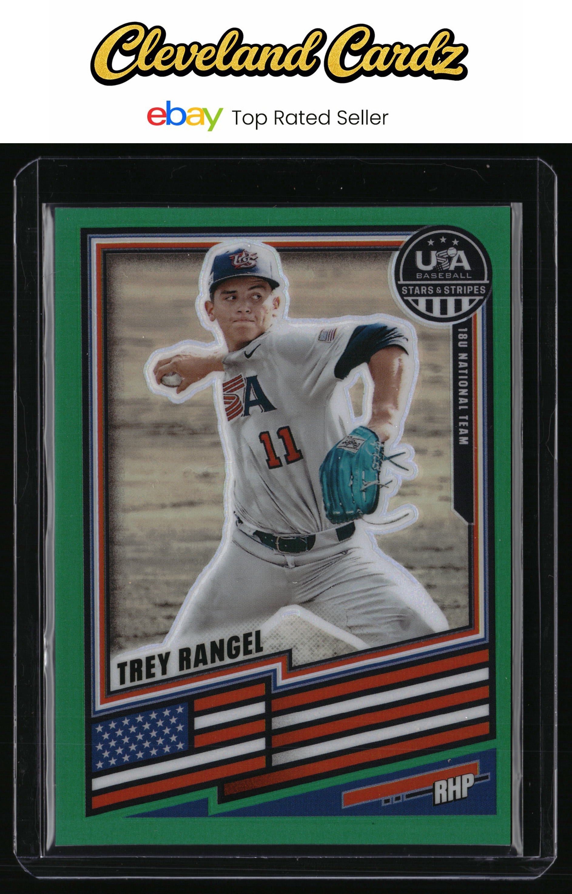 2026 Panini Stars & Stripes Prizm USA Baseball #62 Trey Rangel Green