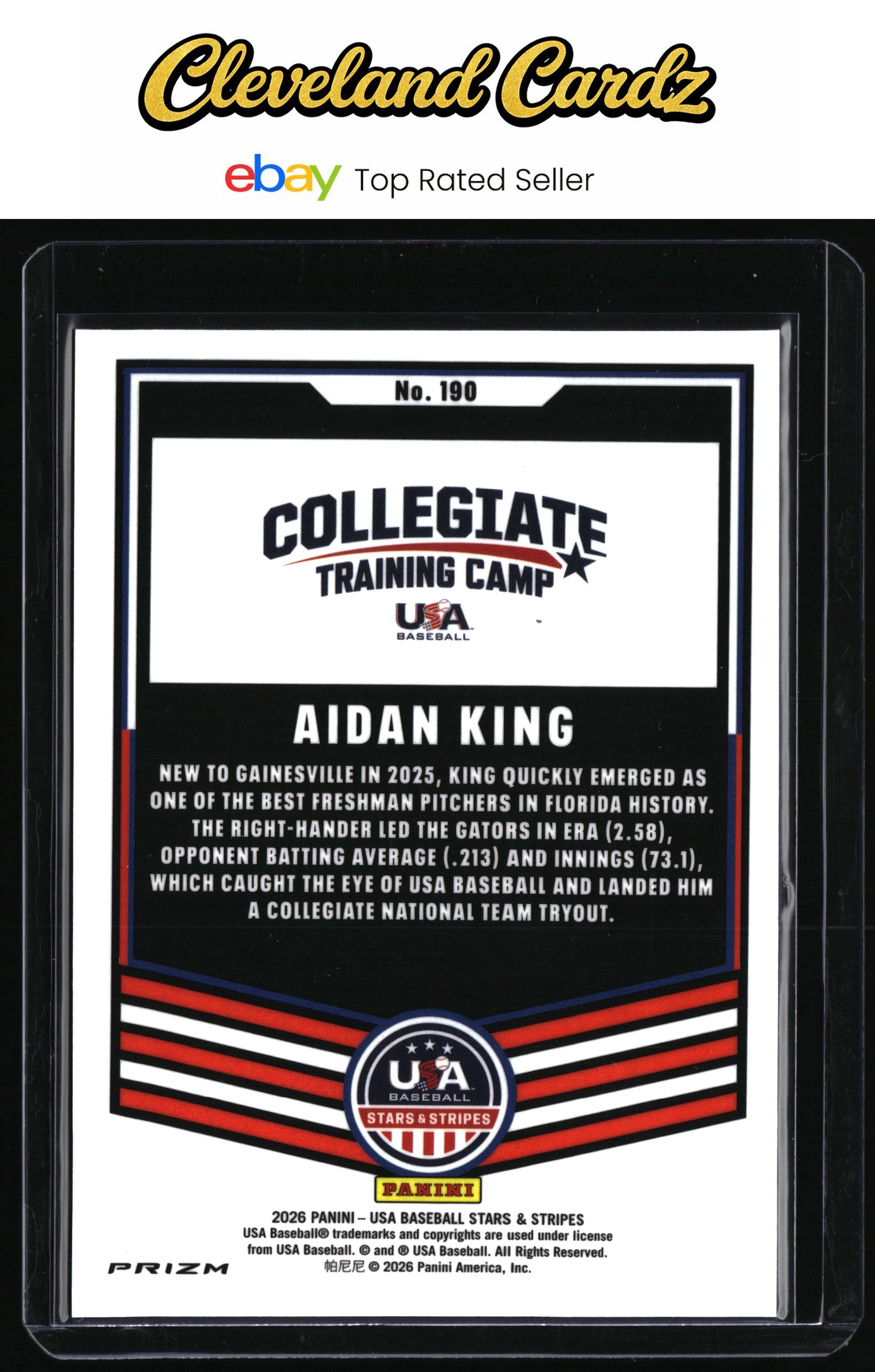 2026 Panini Stars & Stripes Prizm USA Baseball #190 Aidan King