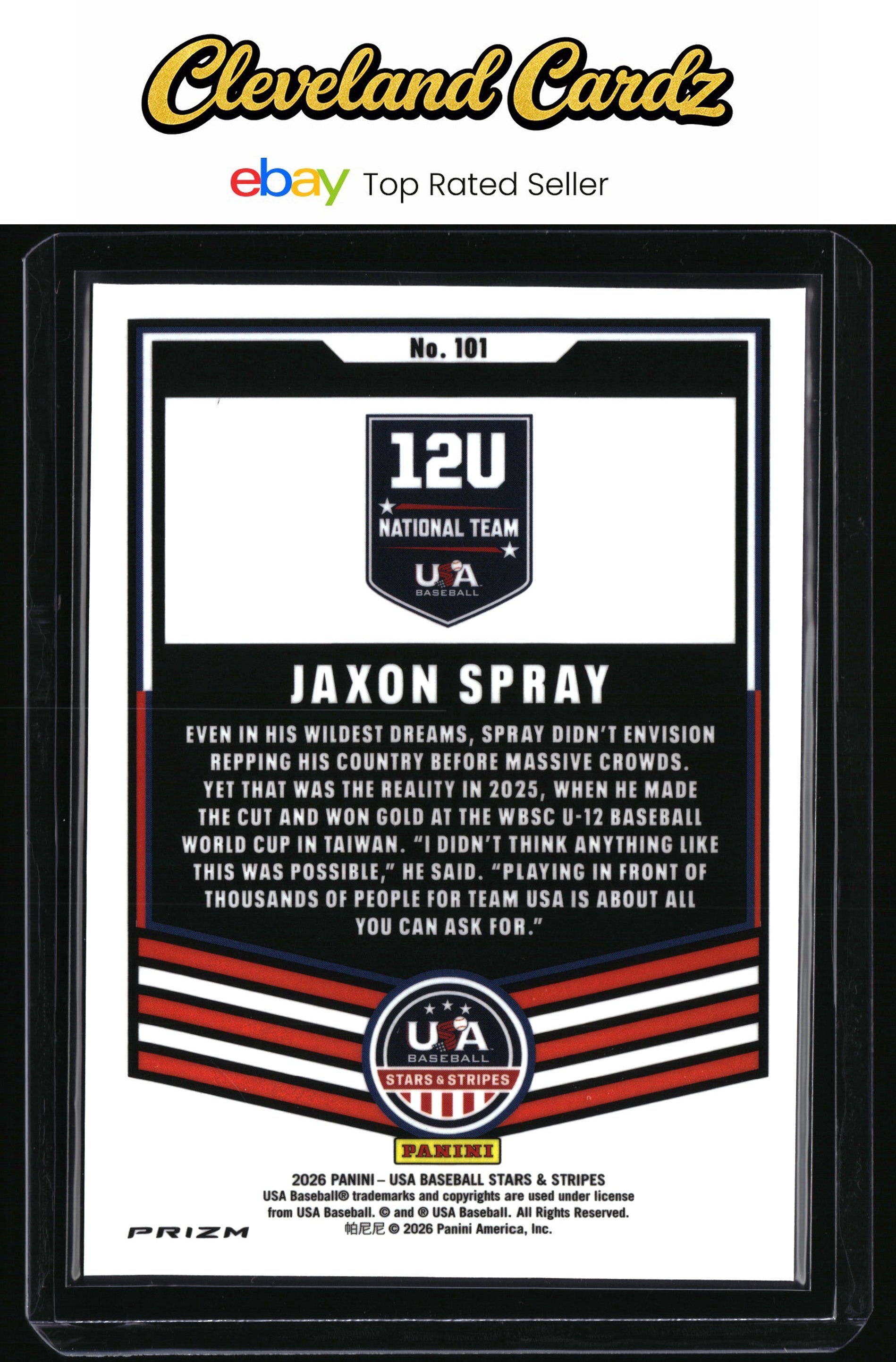 2026 Panini Stars & Stripes Prizm USA Baseball #101 Jaxon Spray Green