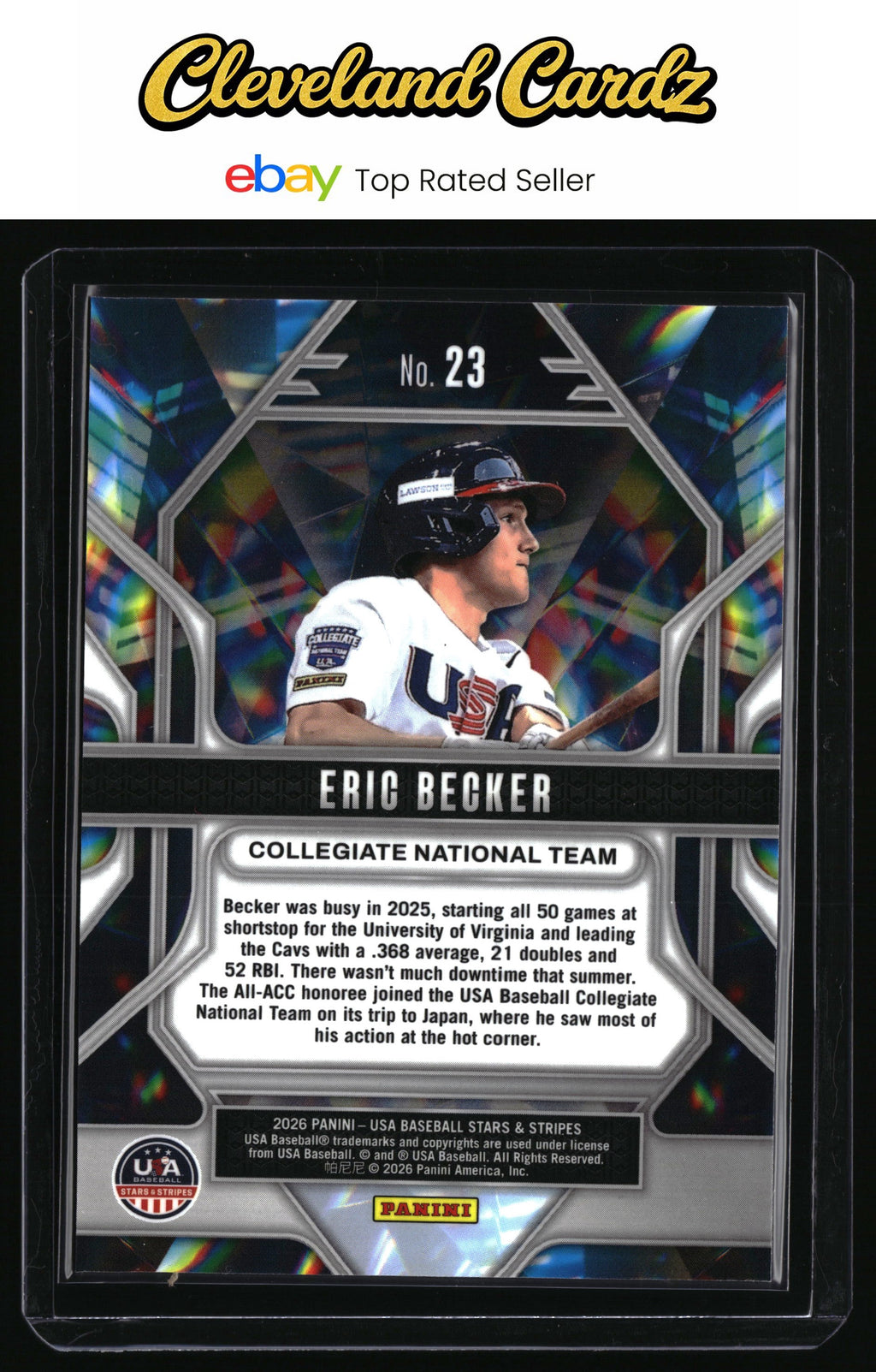2026 Panini Stars & Stripes Prizm USA Baseball #23 Eric Becker Prizmatic