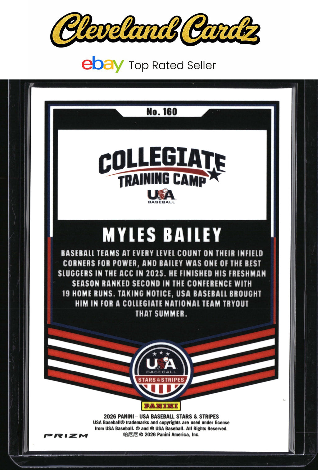 2026 Panini Stars & Stripes Prizm USA Baseball #160 Myles Bailey Green