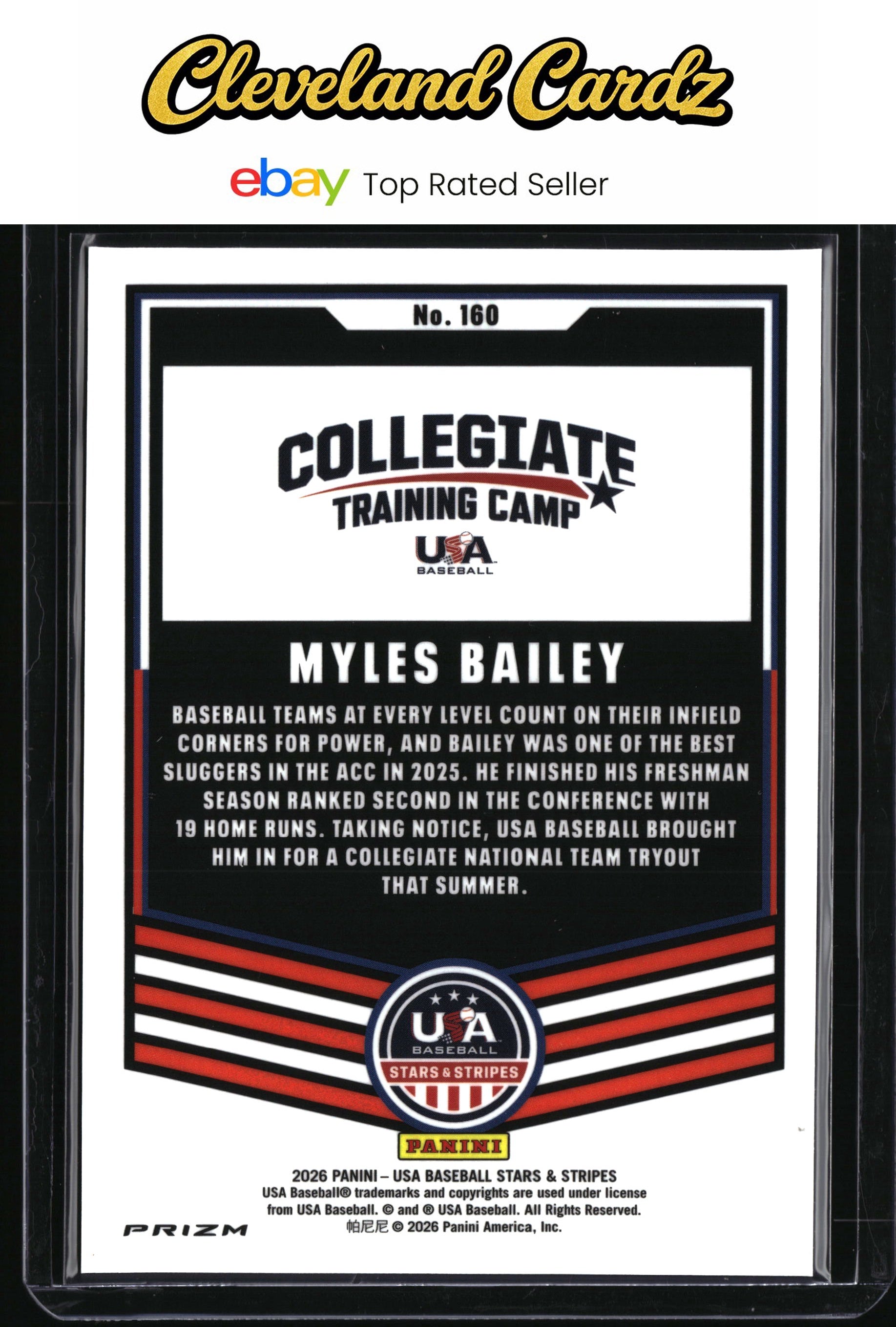 2026 Panini Stars & Stripes Prizm USA Baseball #160 Myles Bailey Green