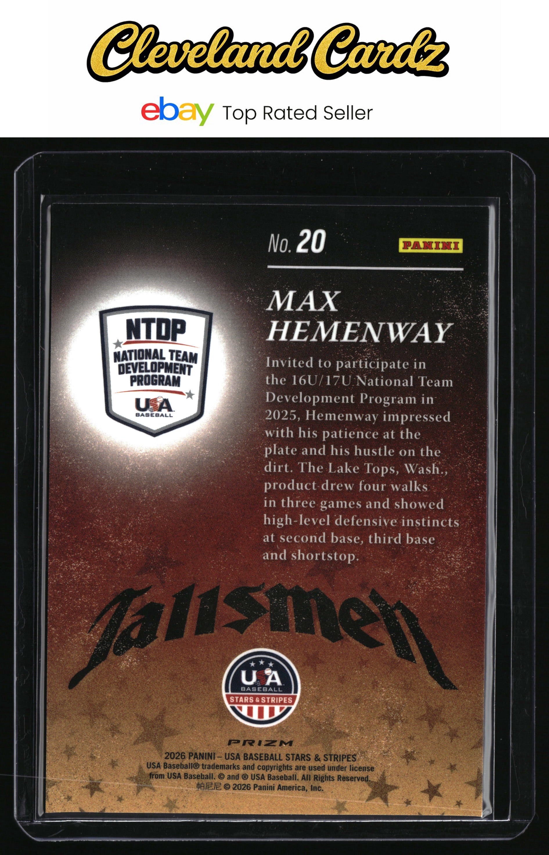 2026 Panini Stars & Stripes #20 Max Hemenway Talisman Prizms Green