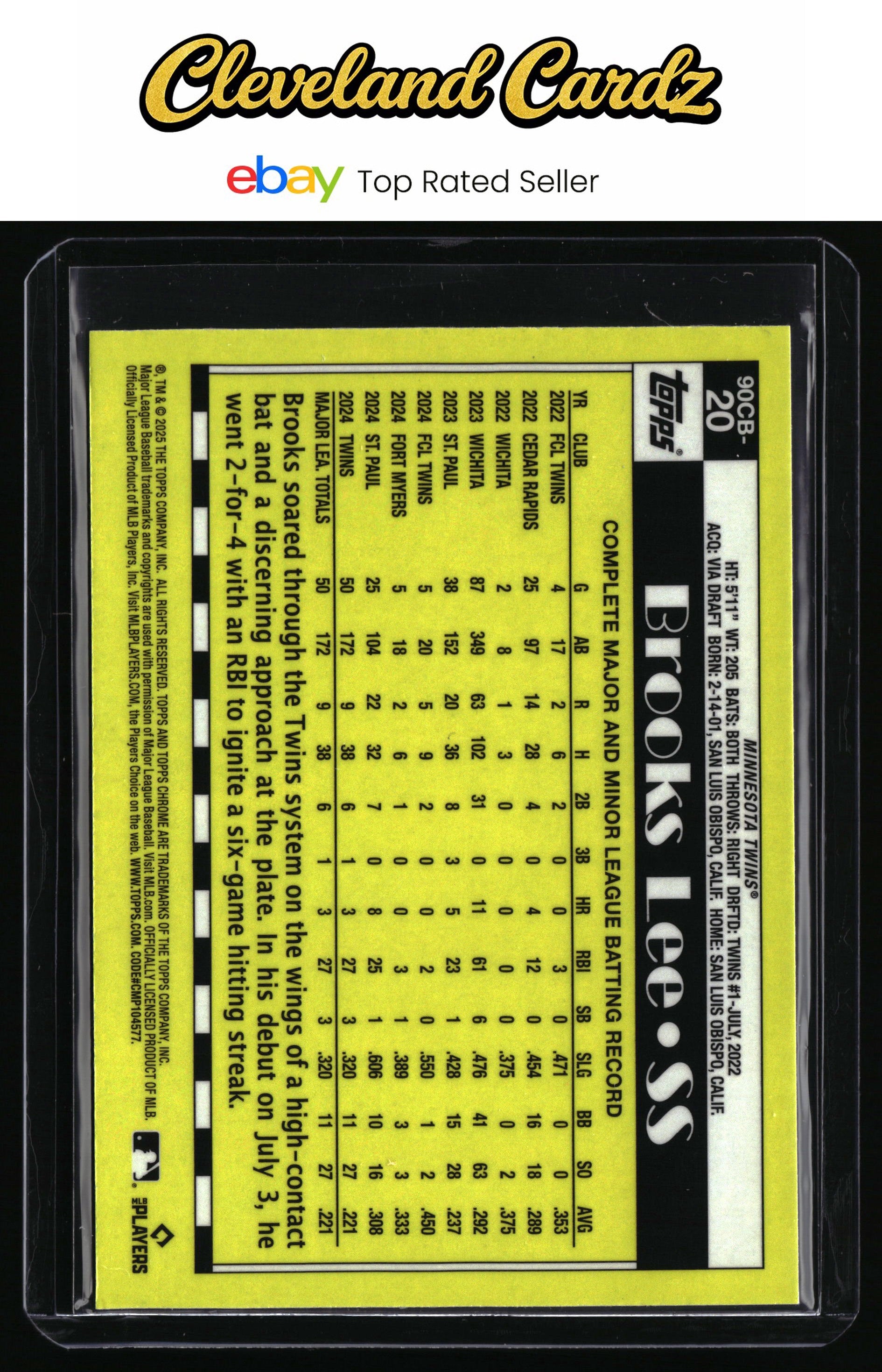2025 Topps Chrome #90CB-20 Brooks Lee 1990 Topps Baseball 35th Anniversary