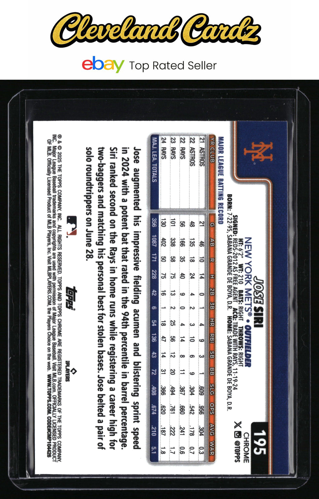 2025 Topps Chrome #195 Jose Siri X-Fractors