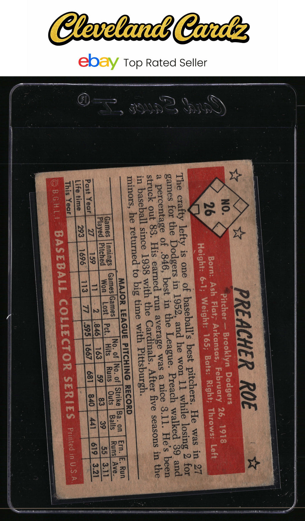 1953 Bowman Black & White #26 Preacher Roe