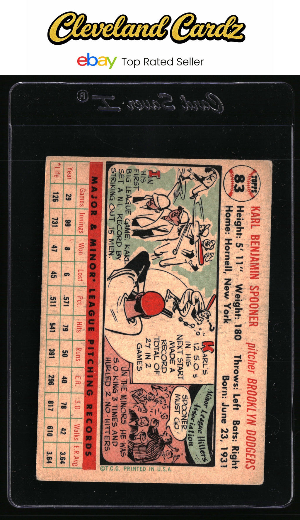 1956 Topps #83a Karl Spooner : white back