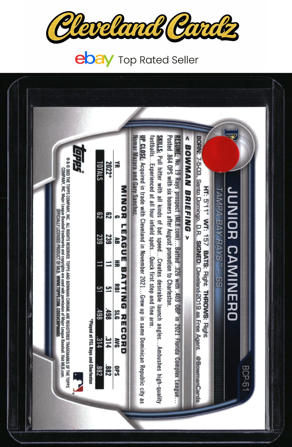 2023 Bowman #BCP-61 Junior Caminero Chrome Prospects