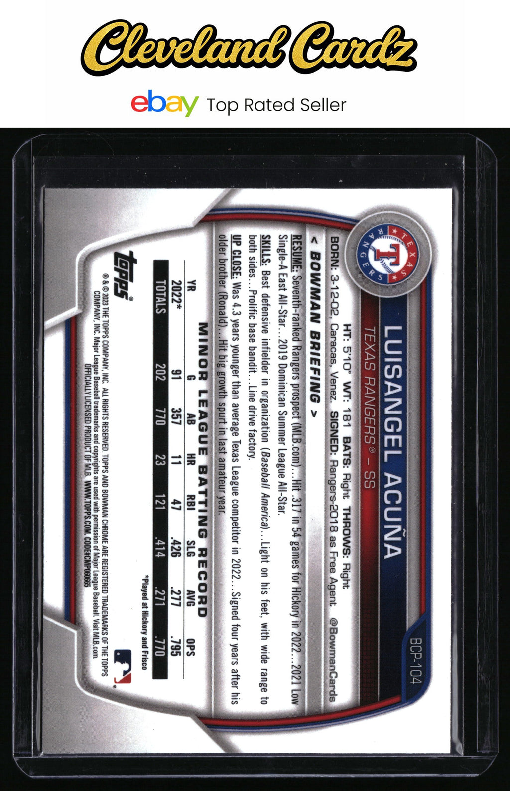 2023 Bowman #BCP-104 Luisangel Acuña Chrome Prospects