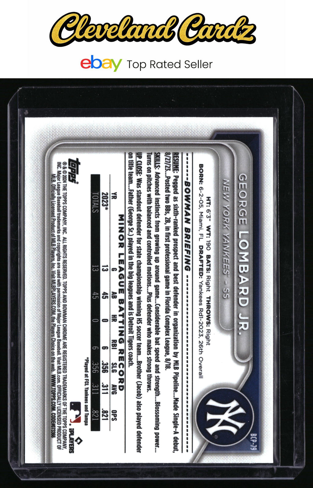 2024 Bowman #BCP-79 George Lombard Jr. Chrome Prospects Mojo Refractors