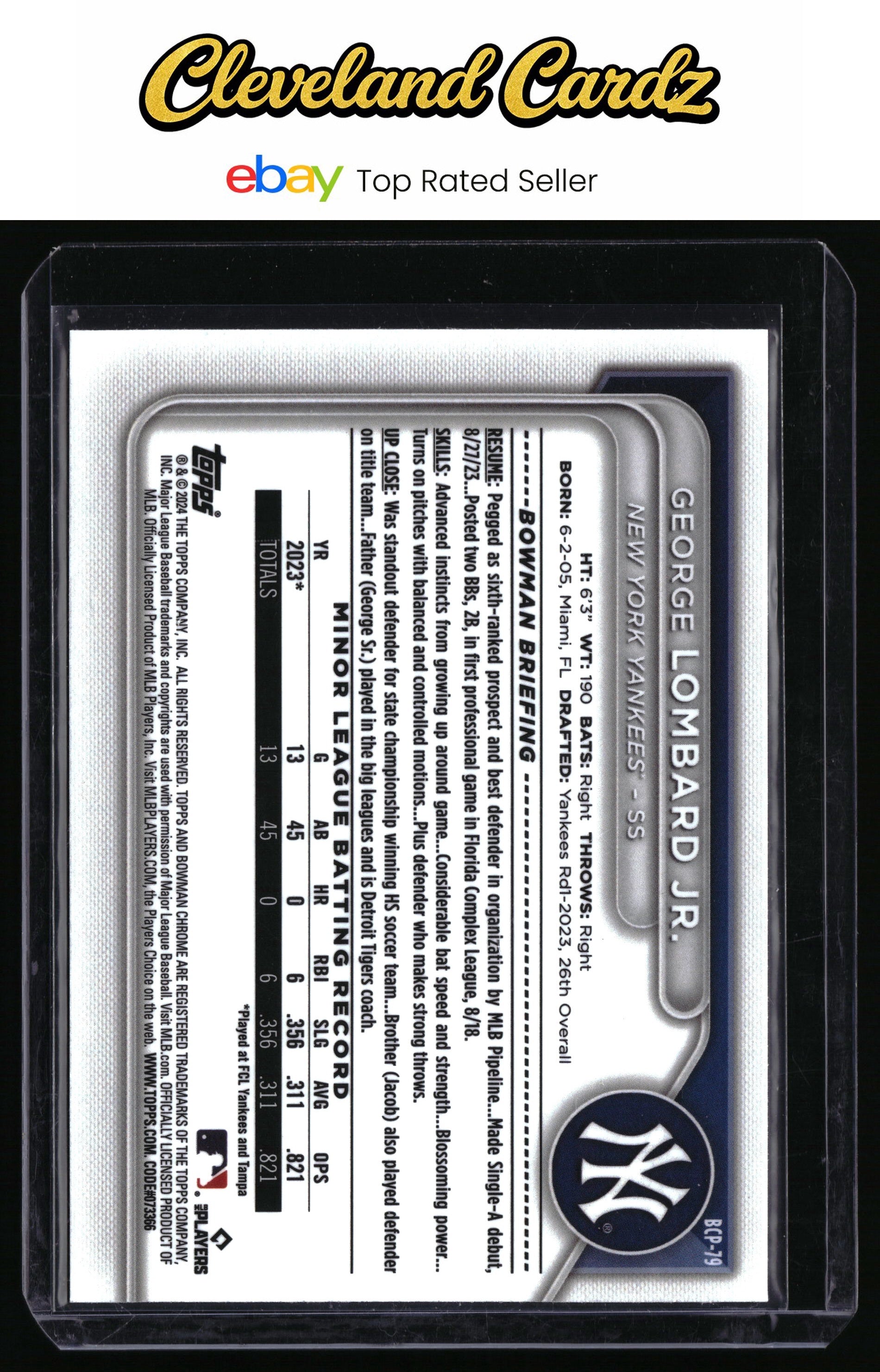 2024 Bowman #BCP-79 George Lombard Jr. Chrome Prospects Mojo Refractors