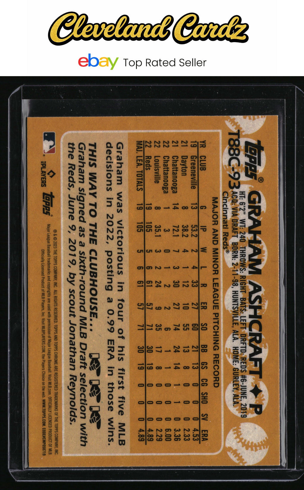 2023 Topps #T88C-93 Graham Ashcraft 1988 Topps 35th Anniversary Chrome
