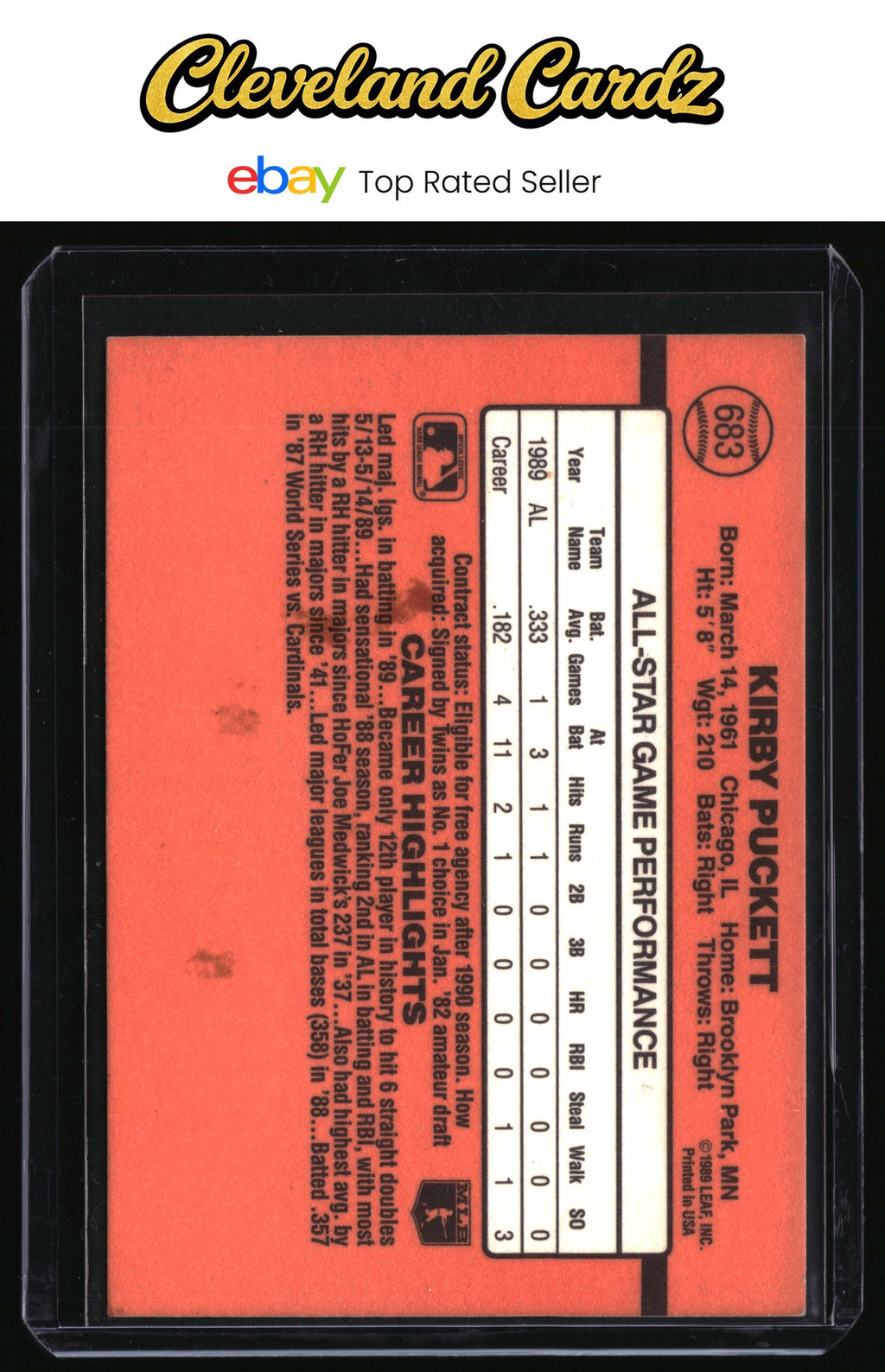 1990 Donruss #683d Kirby Puckett
