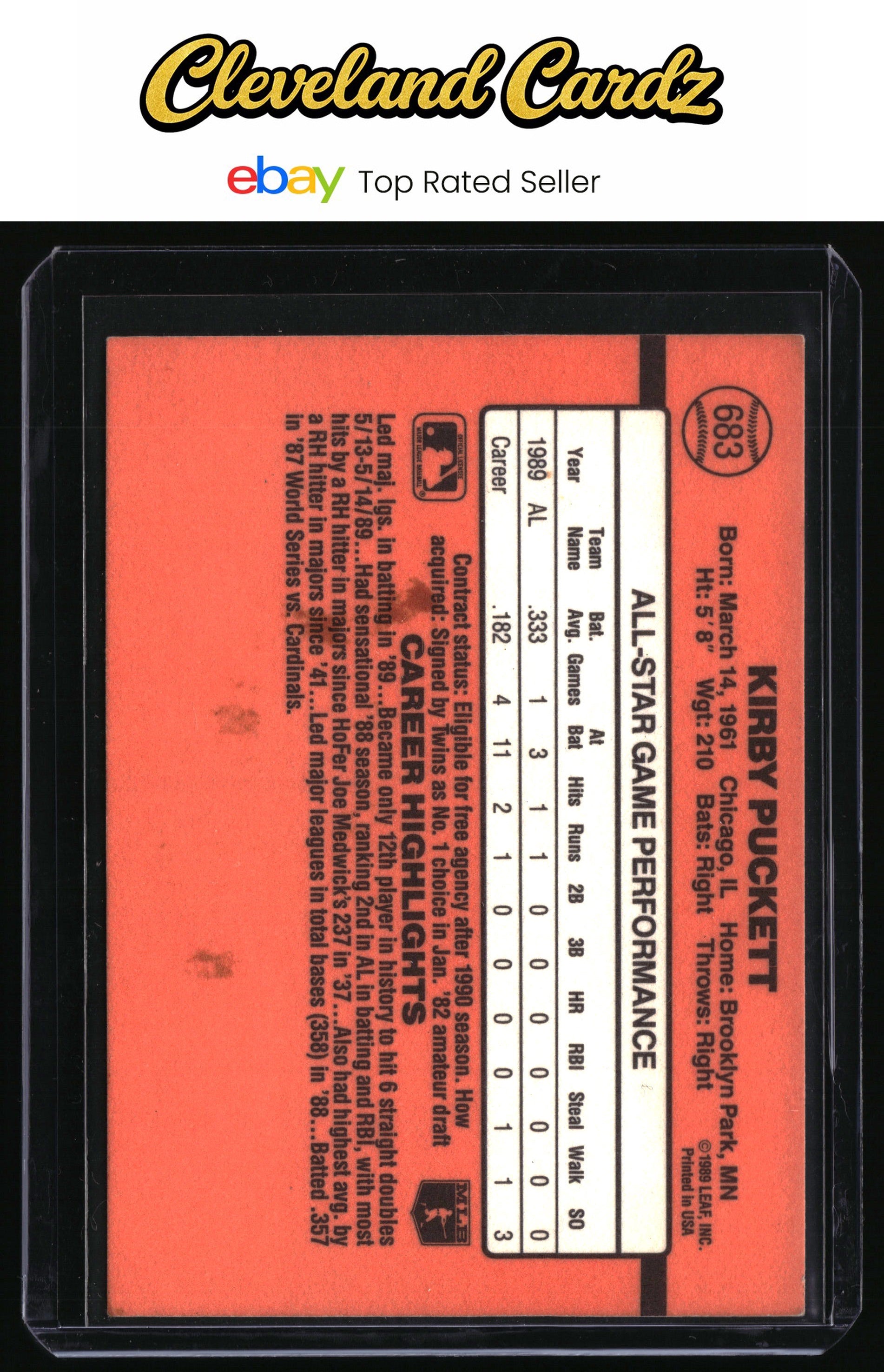 1990 Donruss #683d Kirby Puckett