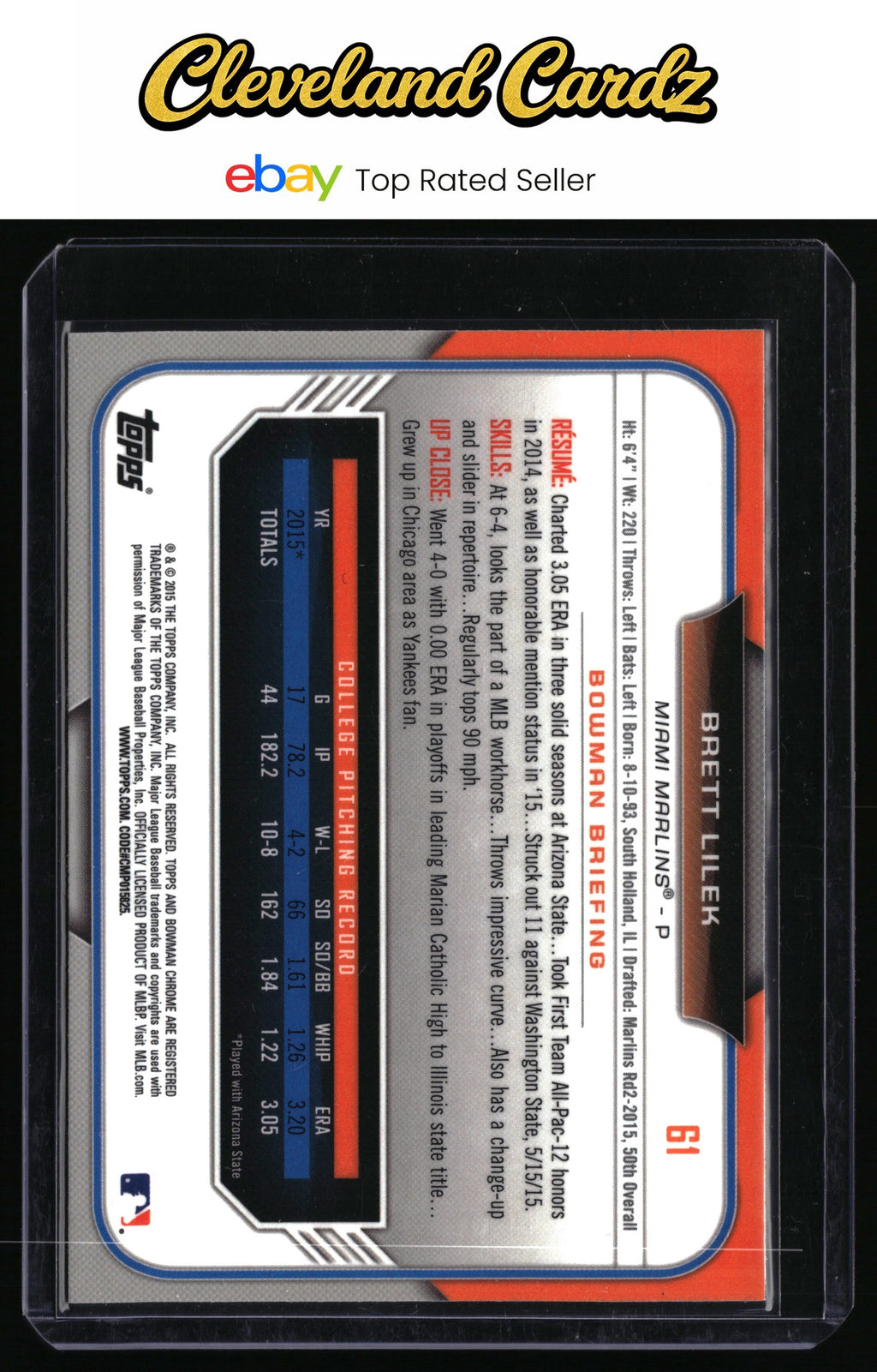 2015 Bowman Draft #61 Brett Lilek Chrome Refractors