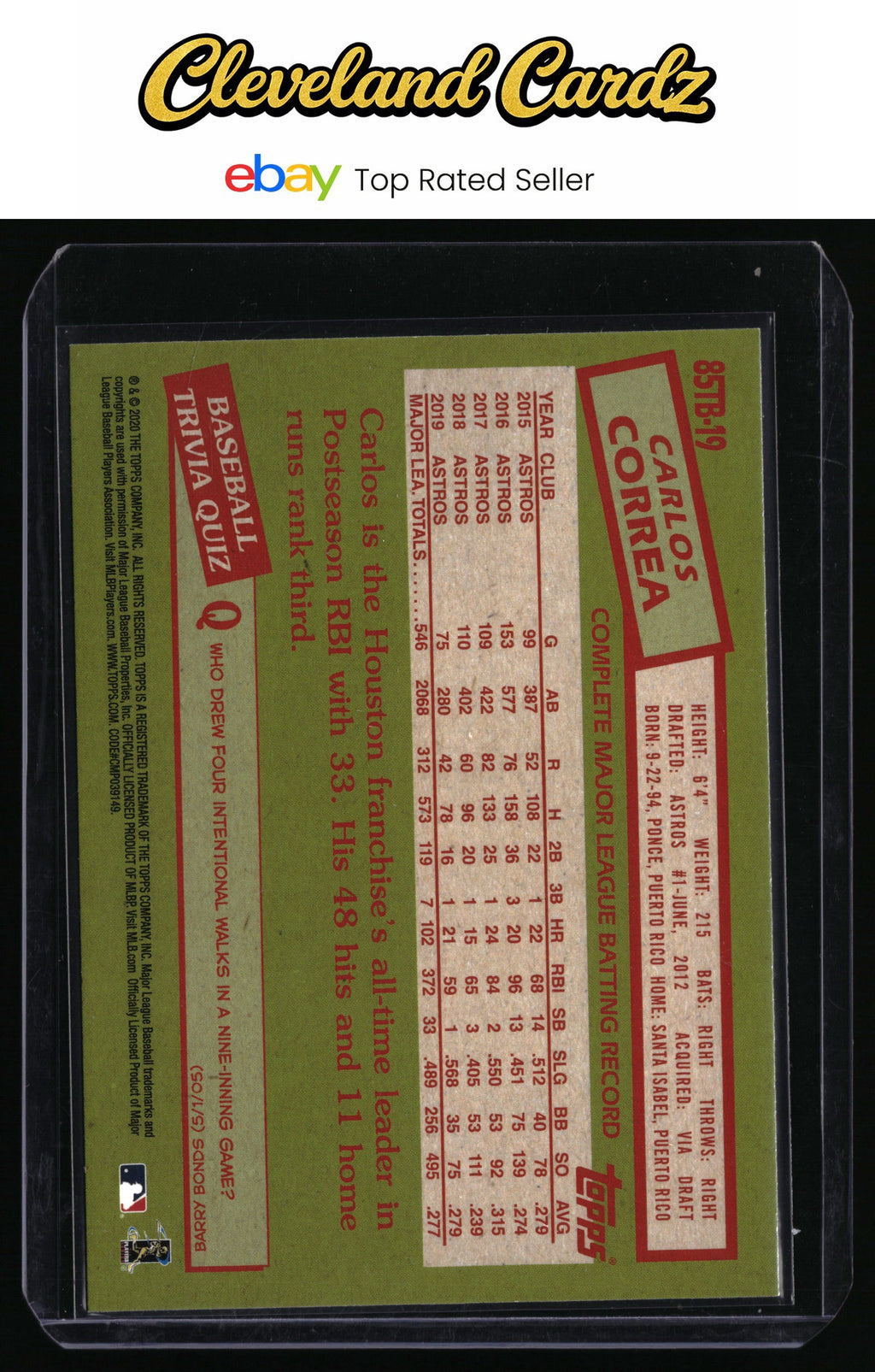 2020 Topps #85TB-19 Carlos Correa 1985 Topps 35th Anniversary Blue