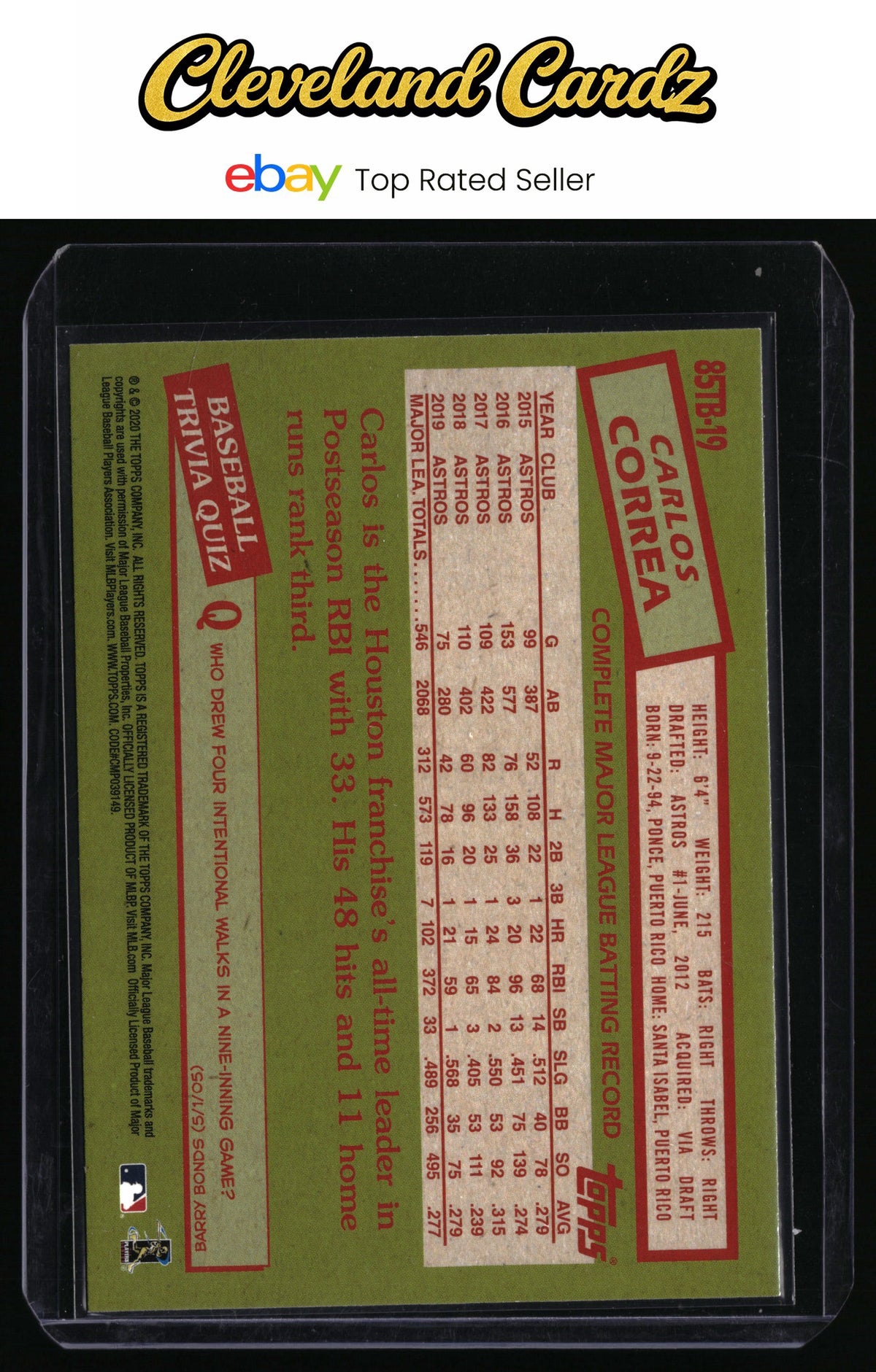 2020 Topps #85TB-19 Carlos Correa 1985 Topps 35th Anniversary Blue