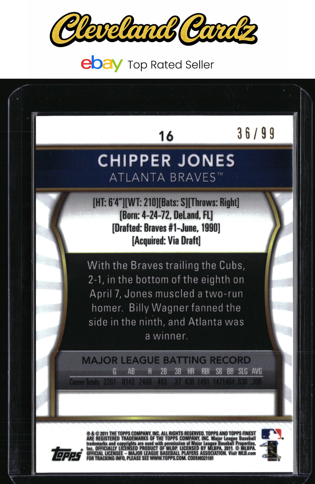 2011 Finest #16 Chipper Jones Orange Refractors #/99