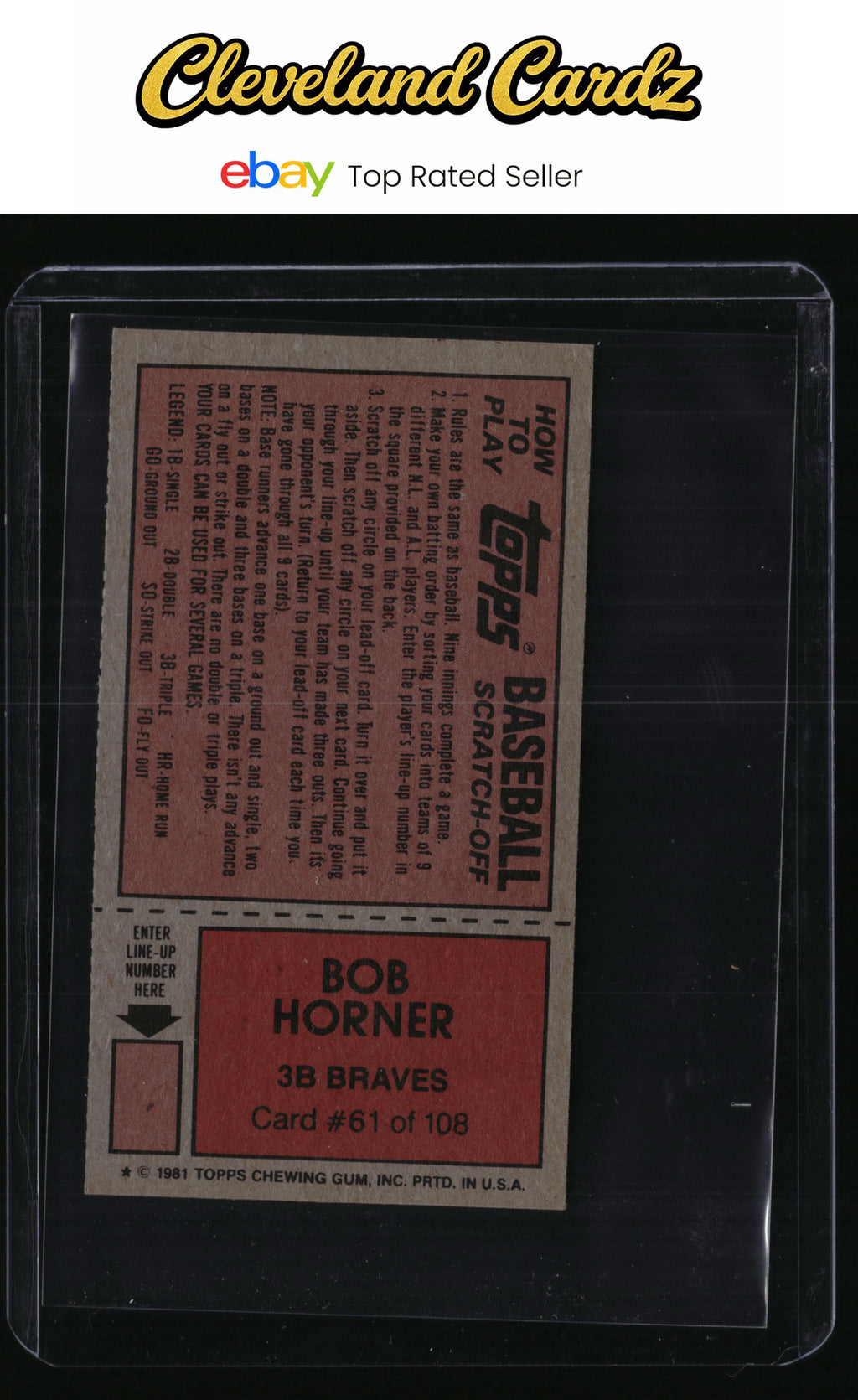 1981 Topps Scratch-Offs #61 Bob Horner