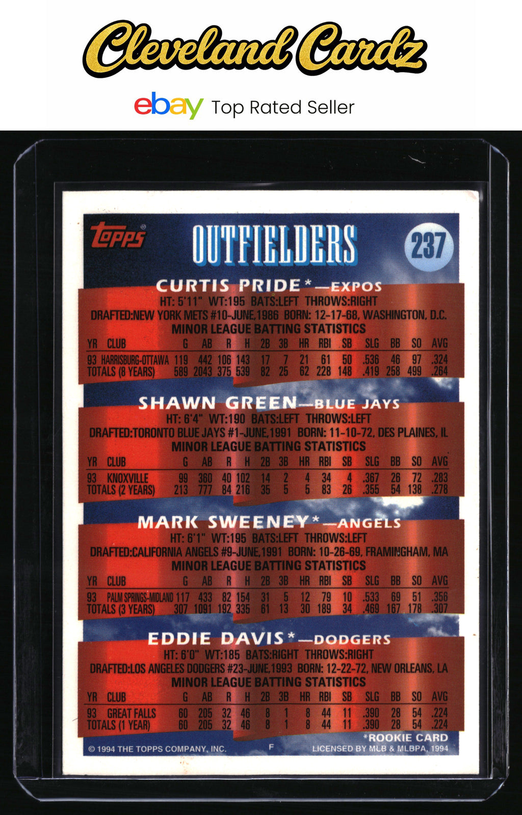 1994 Topps #237 OF Prospects (C. Pride/S. Green/M. Sweeney/E. Davis) PROS,
