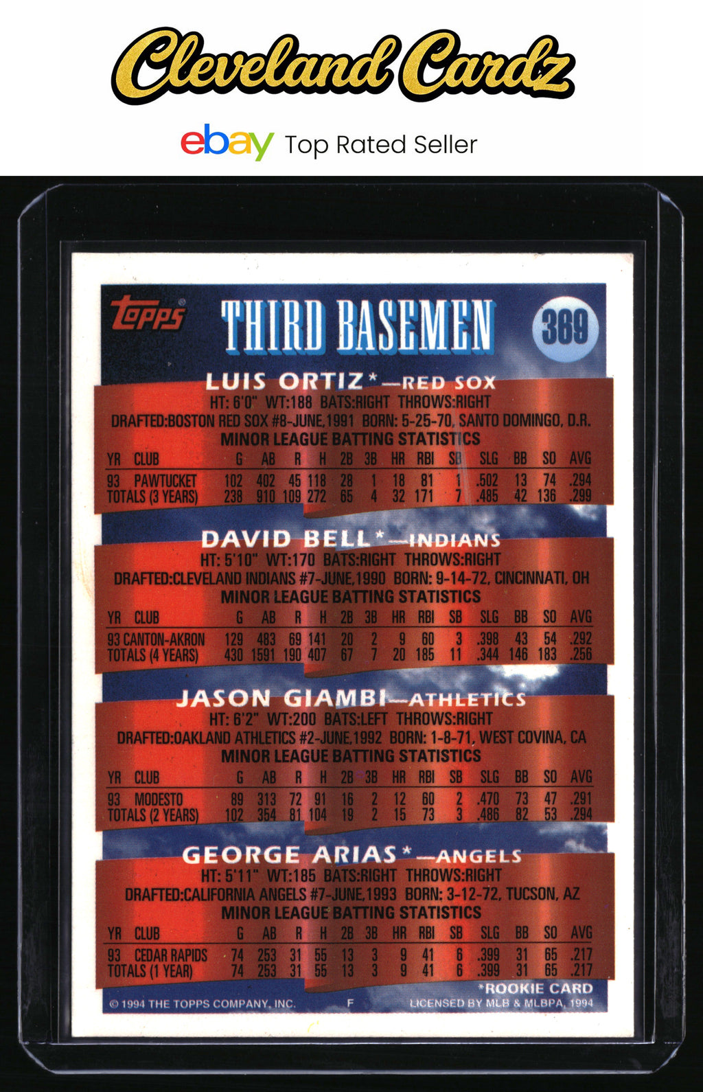 1994 Topps #369 3B Prospects (L. Ortiz/D. Bell/J. Giambi/G. Arias) PROS,